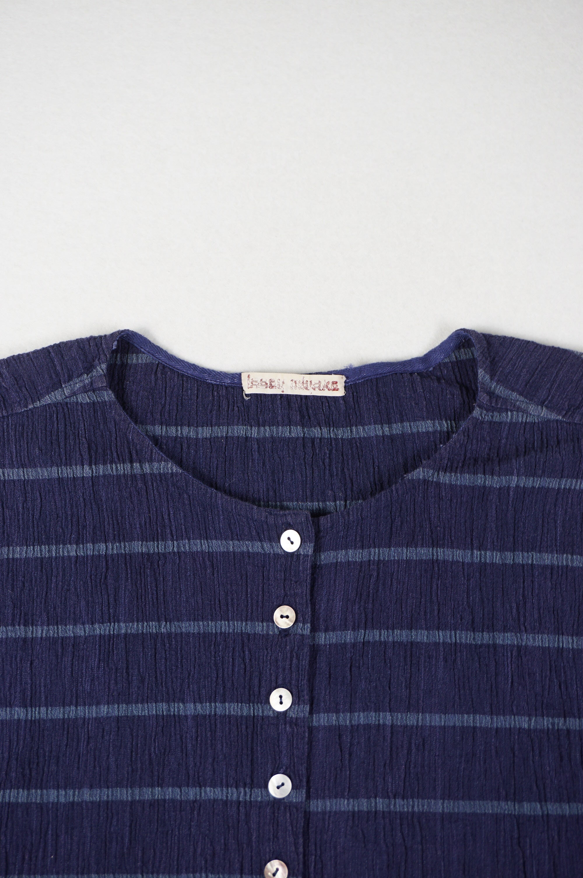 (M) ISSEY MIYAKE 1970s Indigo Horizontal Stripe Shirt