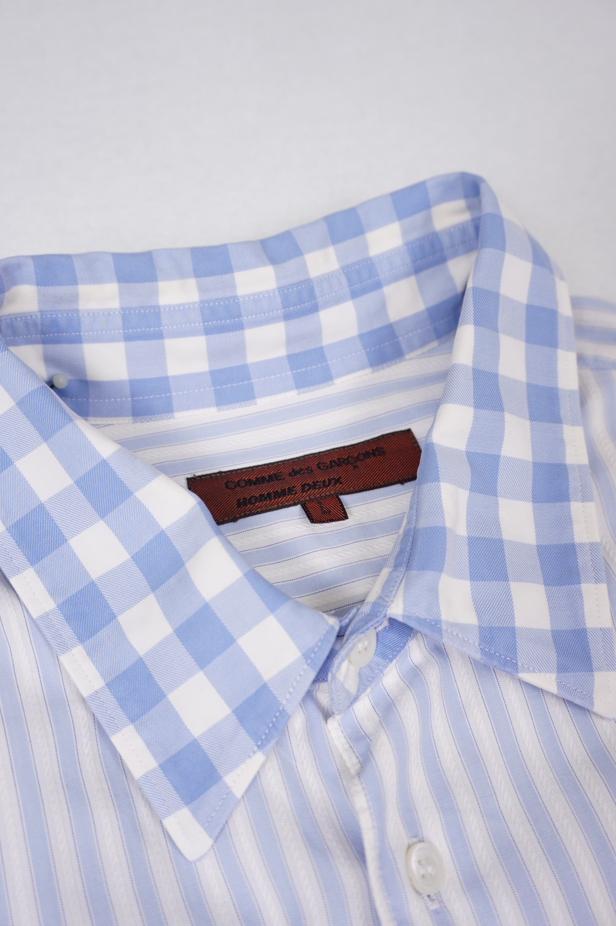 (L) COMME DES GARCONS HOMME DEUX AD2008 Blue Pin Stripe Shirt