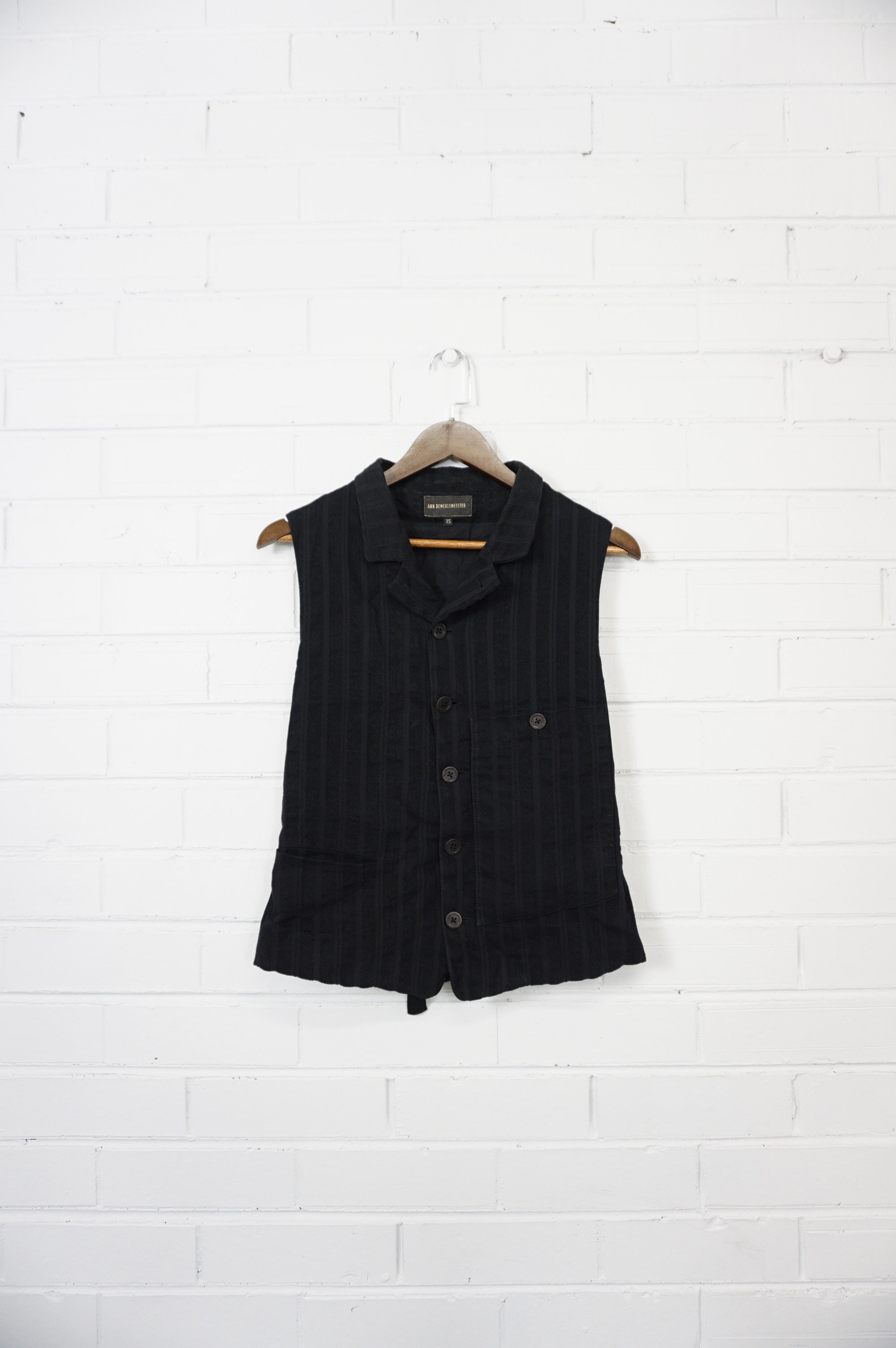 (XS/S) ANN DEMEULEMEESTER Black Linen Waistcoat