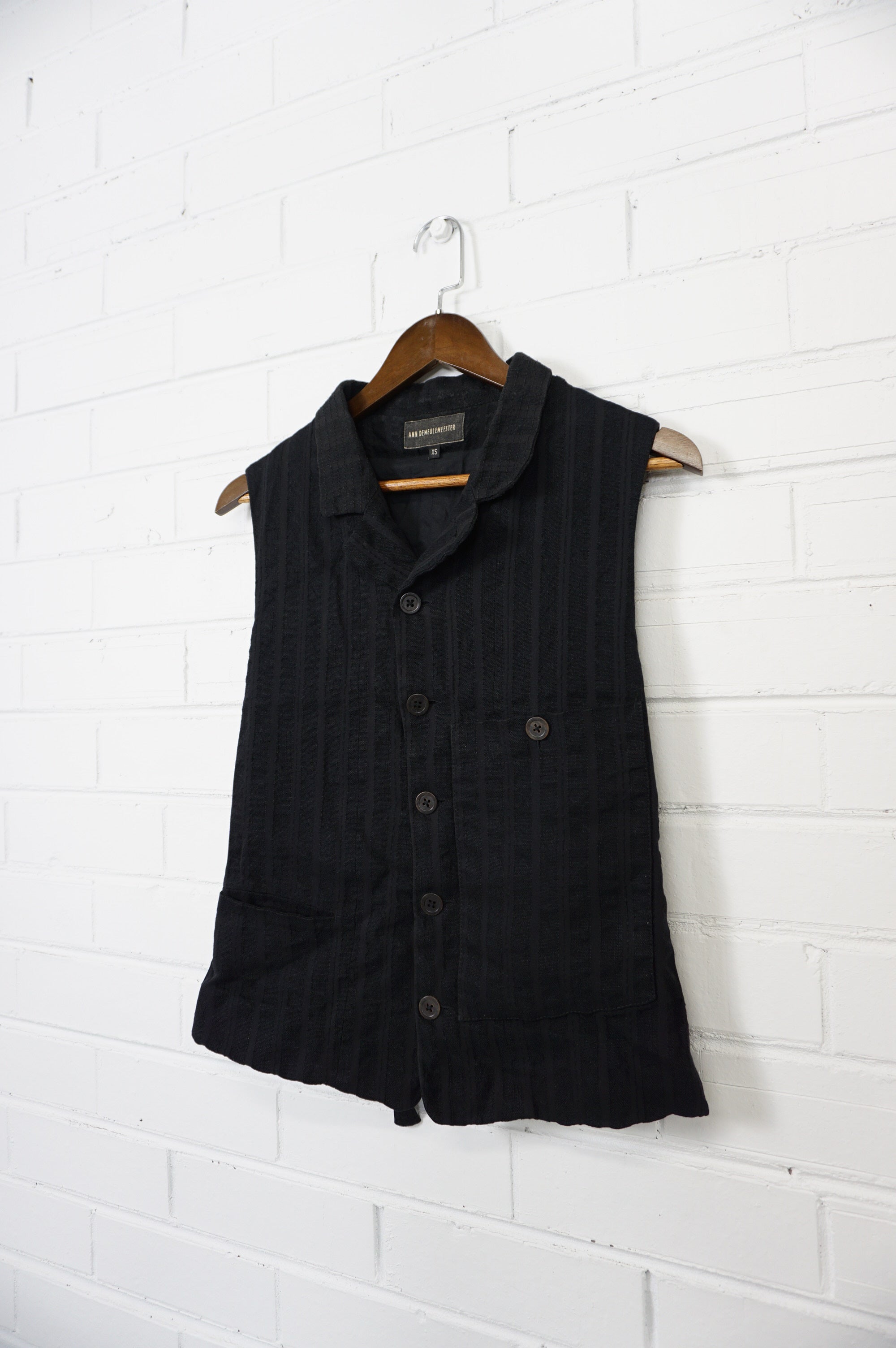 (XS/S) ANN DEMEULEMEESTER Black Linen Waistcoat