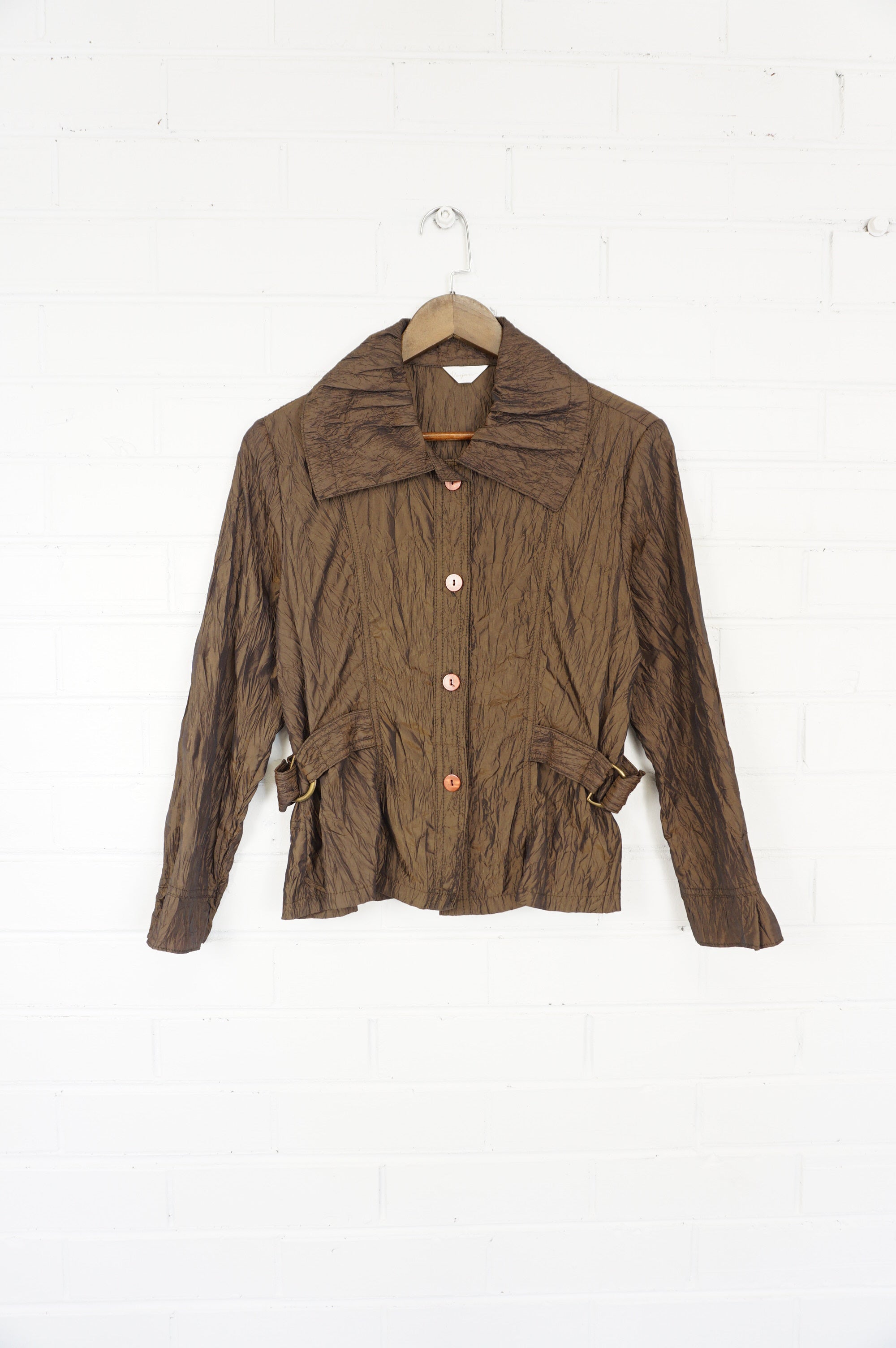 (M) VOYOU Brown Cinched Waist Wrinkle Shirt