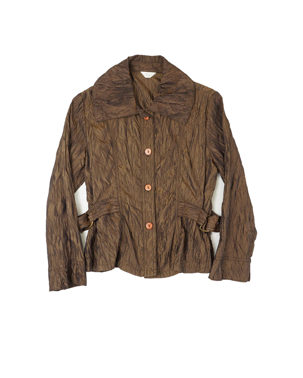 (M) VOYOU Brown Cinched Waist Wrinkle Shirt