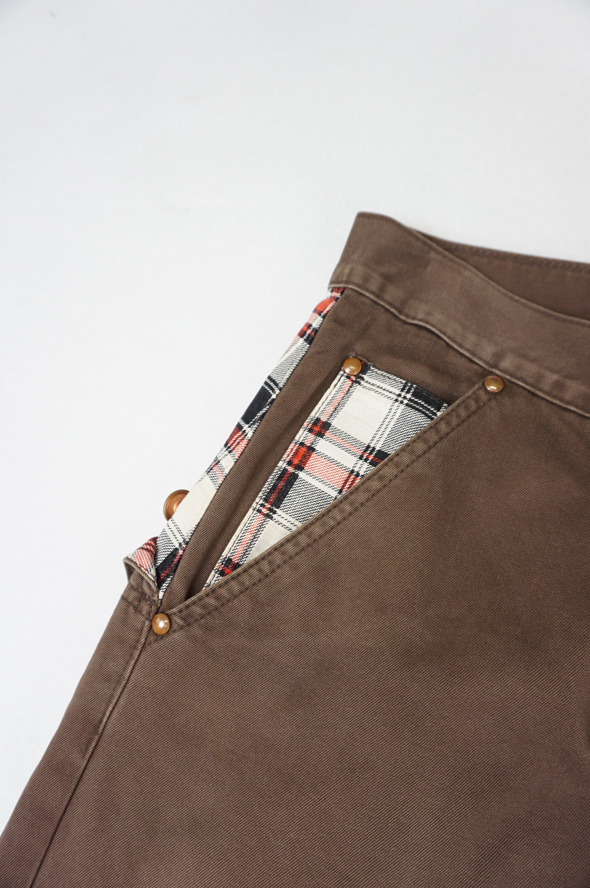 (32") CNCV Red Plaid Panel Brown Pants