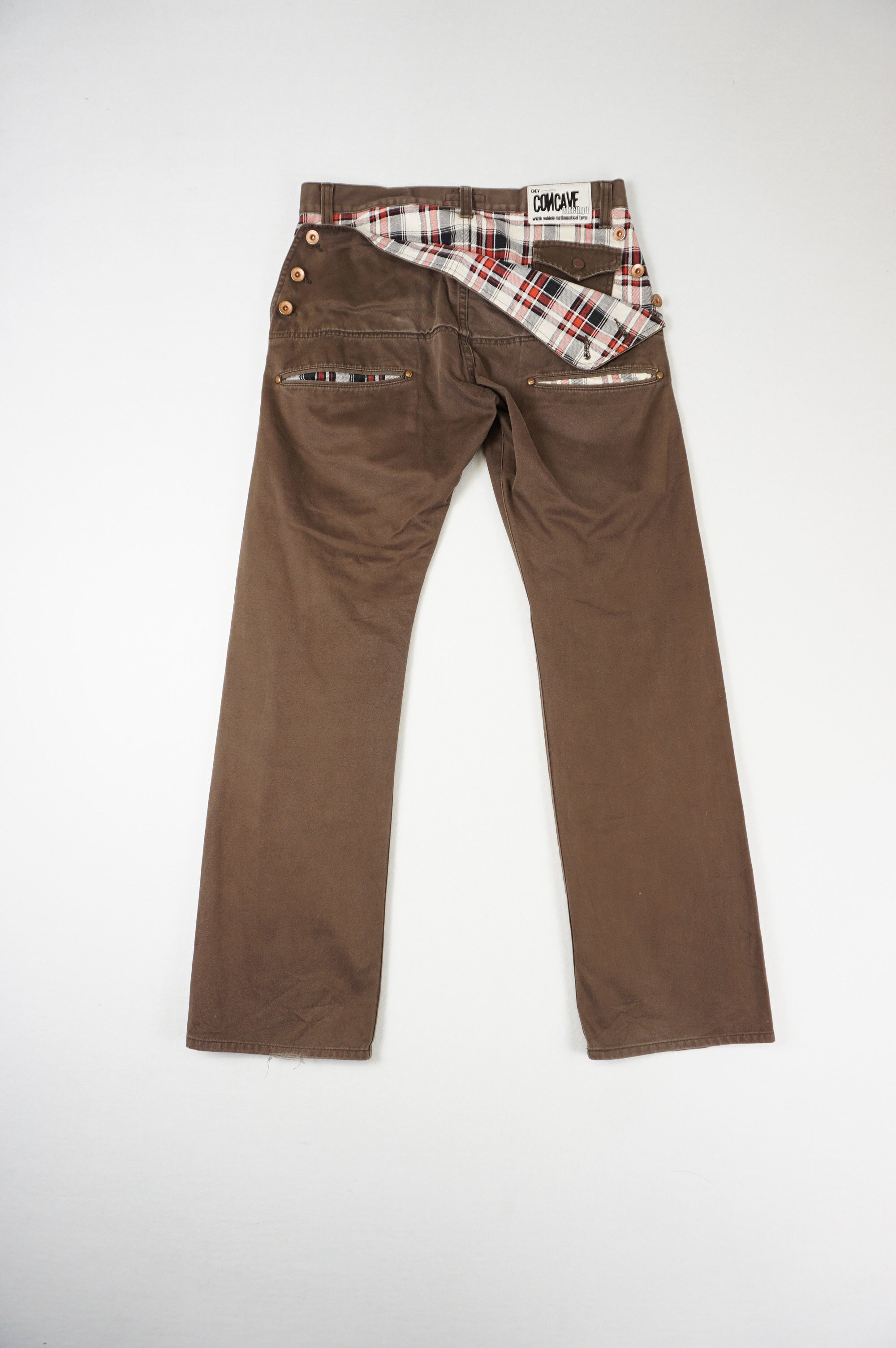 (32") CNCV Red Plaid Panel Brown Pants