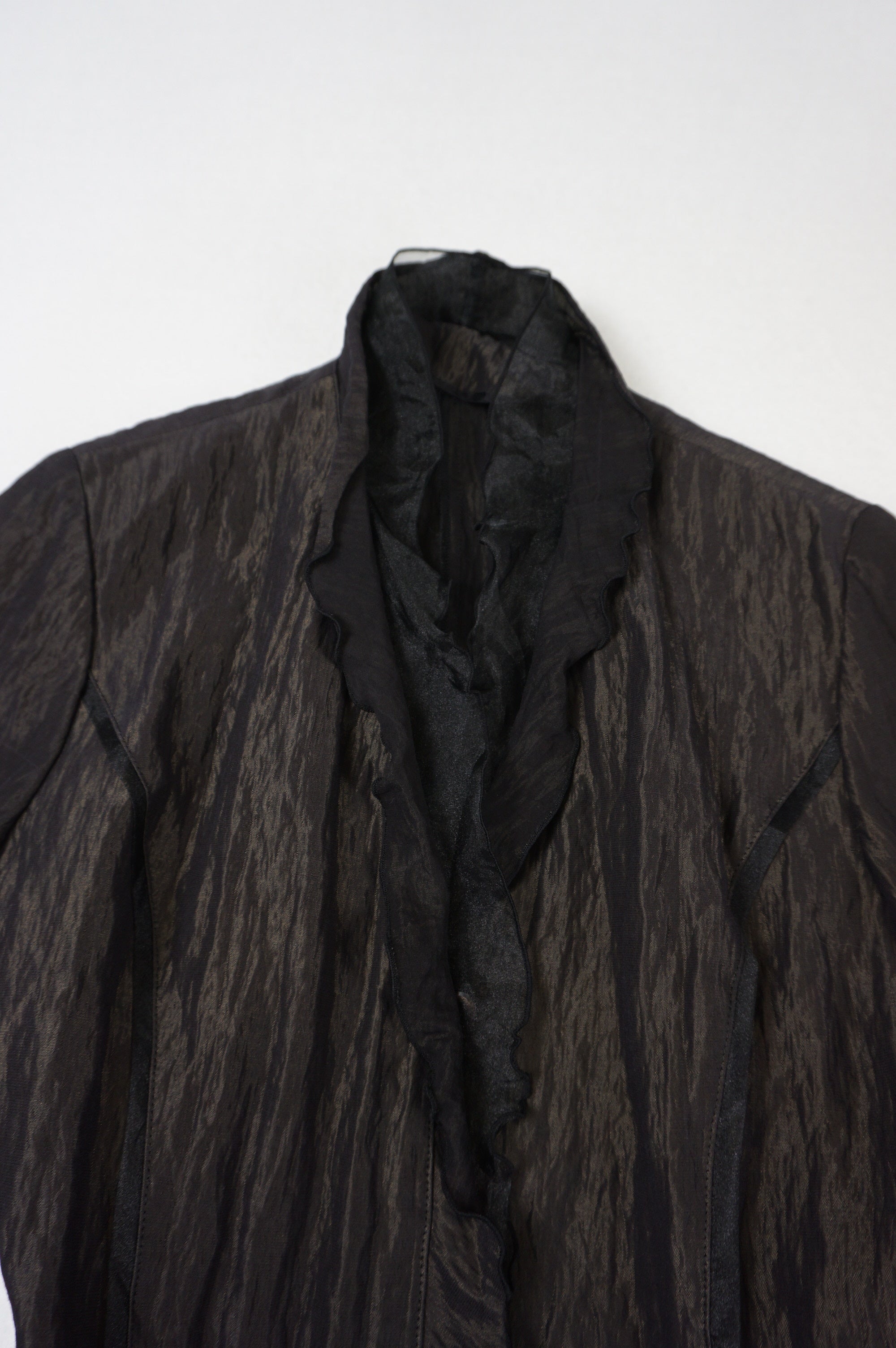 (S/M) FONTANA GRANDE Black Ruffle Neckline Shirt