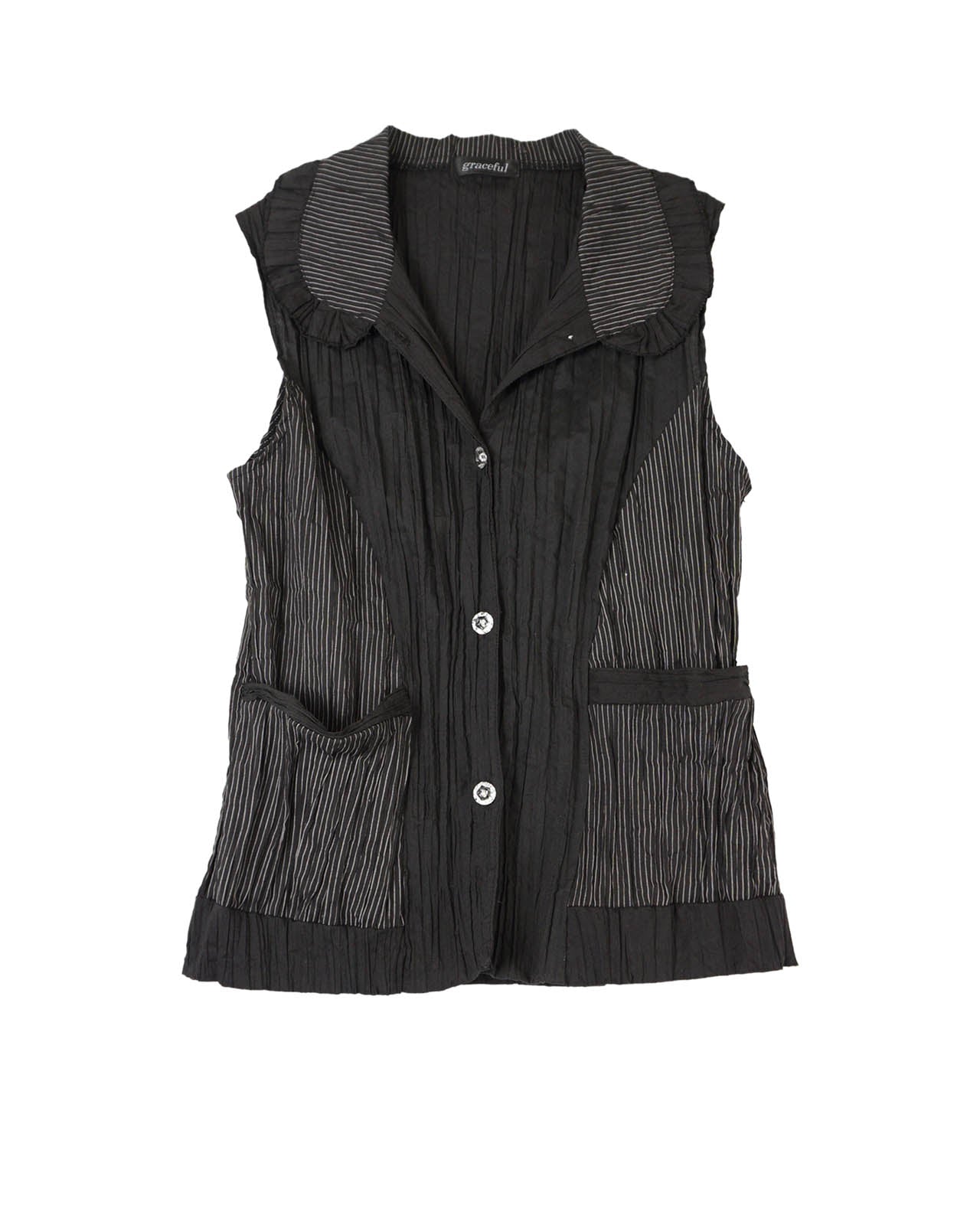 (S/M) GRACEFUL Black Pleated Stripe Details Top