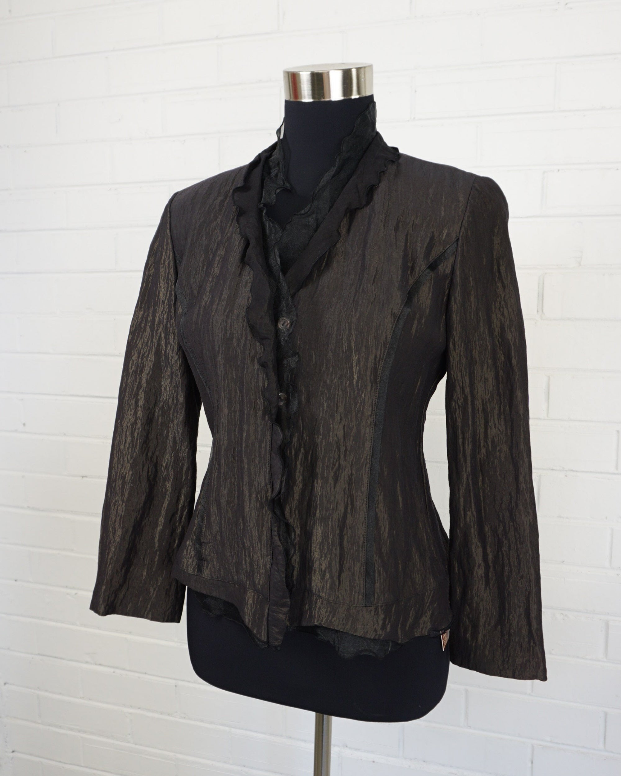 (S/M) FONTANA GRANDE Black Ruffle Neckline Shirt