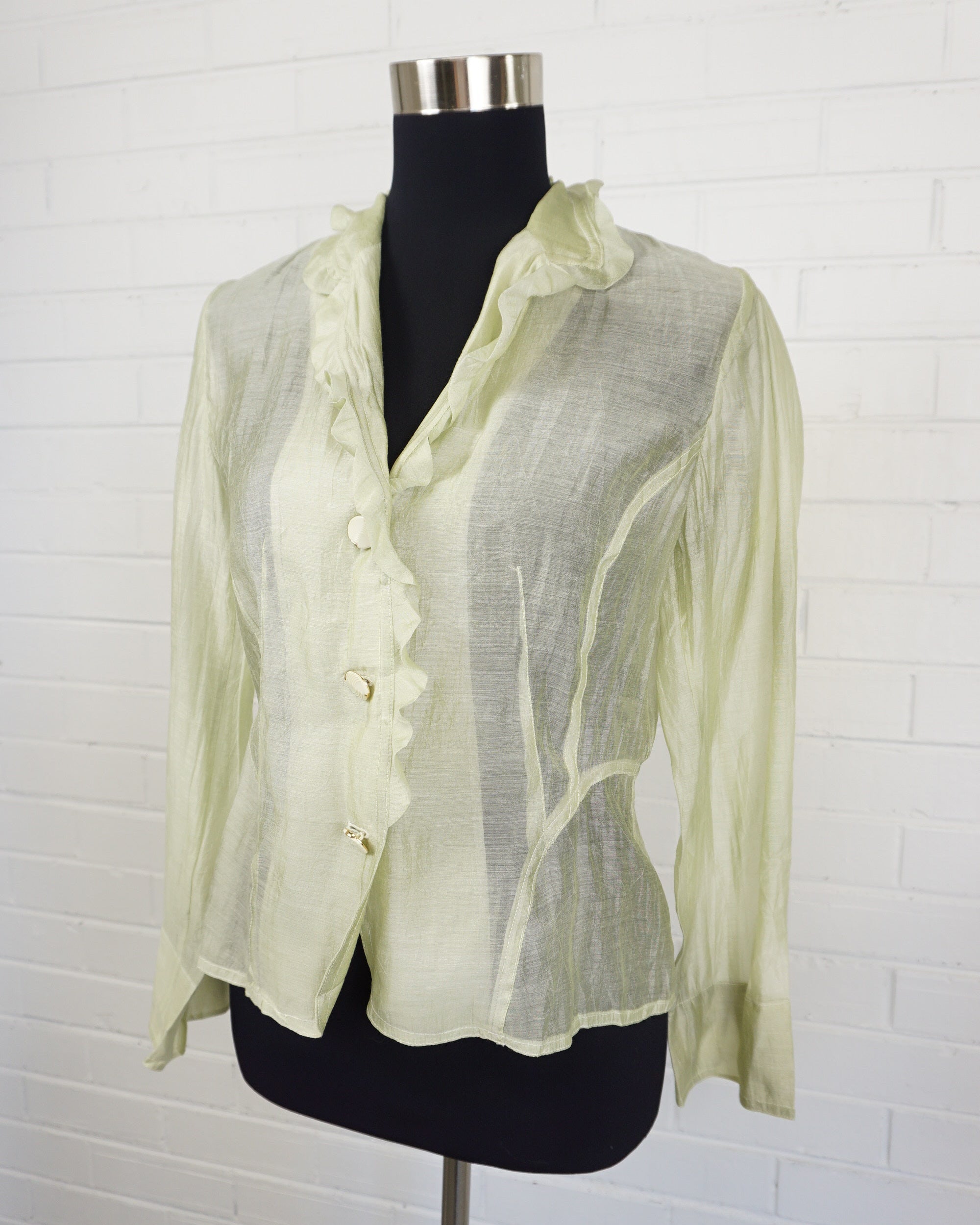 (S/M) FISCHIO Pastel Green Sheer Long Sleeve