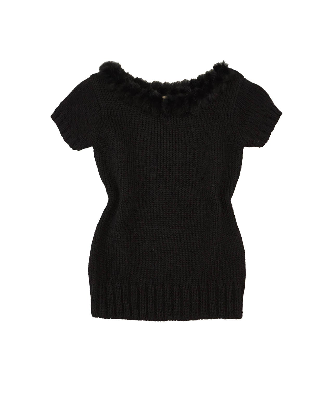 (S) RIZU Black Fur Neckline Wool Sweater