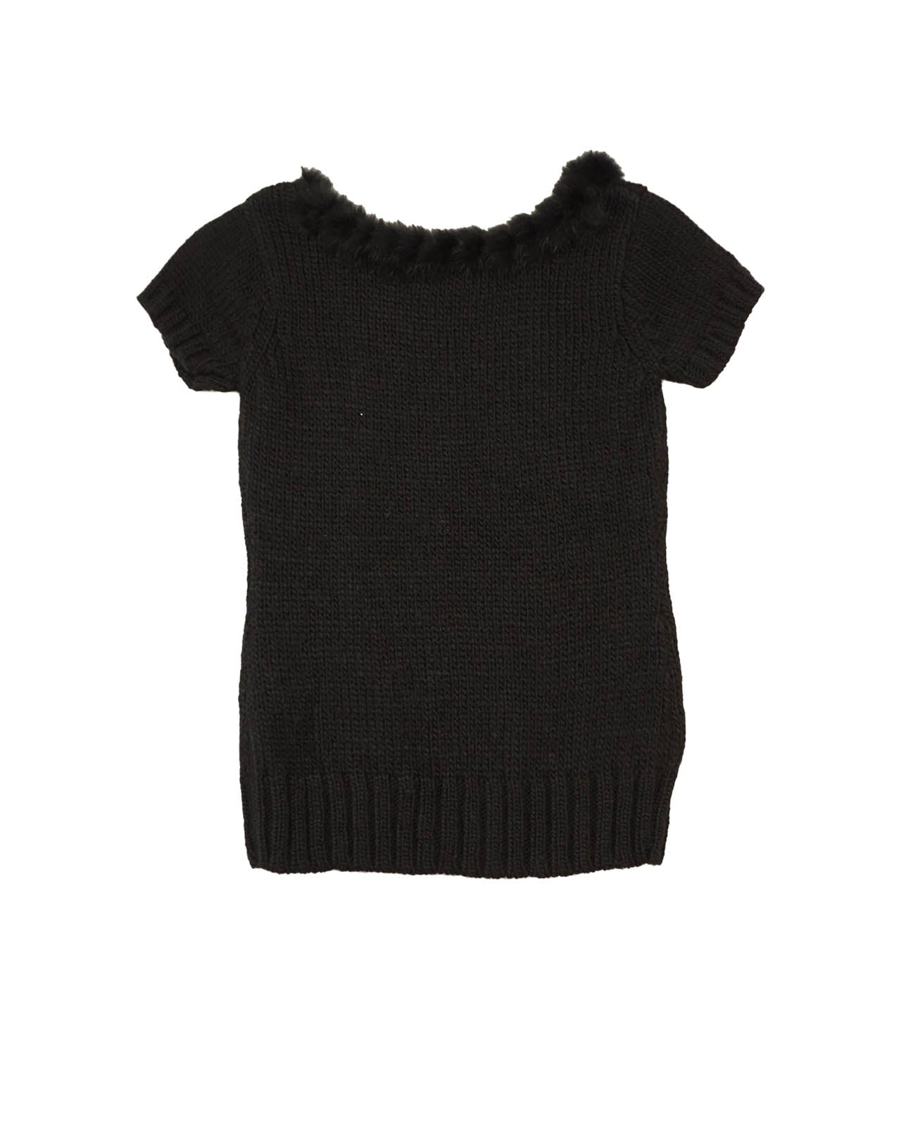 (S) RIZU Black Fur Neckline Wool Sweater