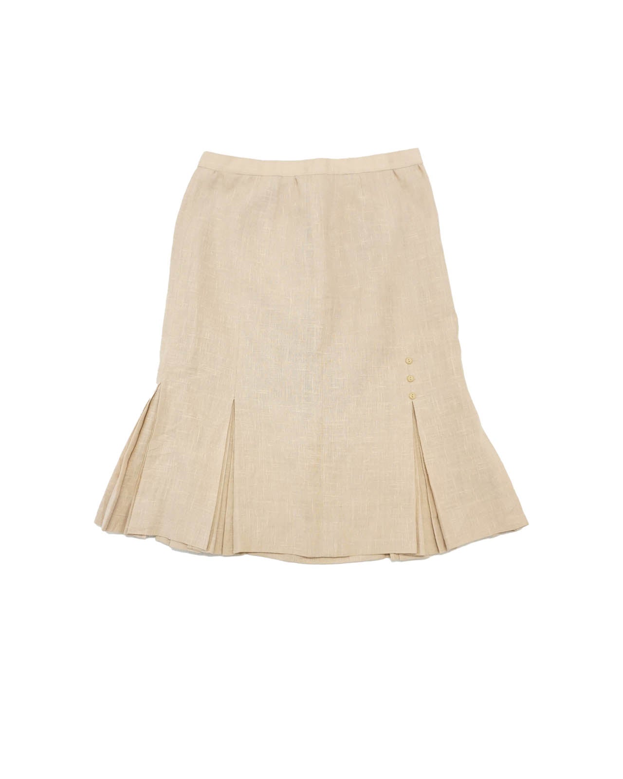 (29") Beige Linen Button Details Pleated Hem Skirt