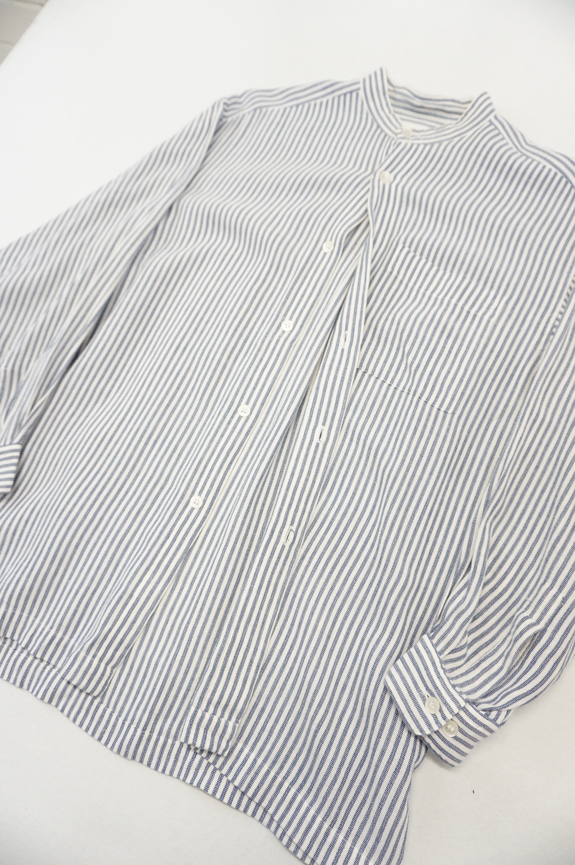 (L/XL) MIYAKE DESIGN STUDIO Striped Linen Stand-collar Shirts c.00's