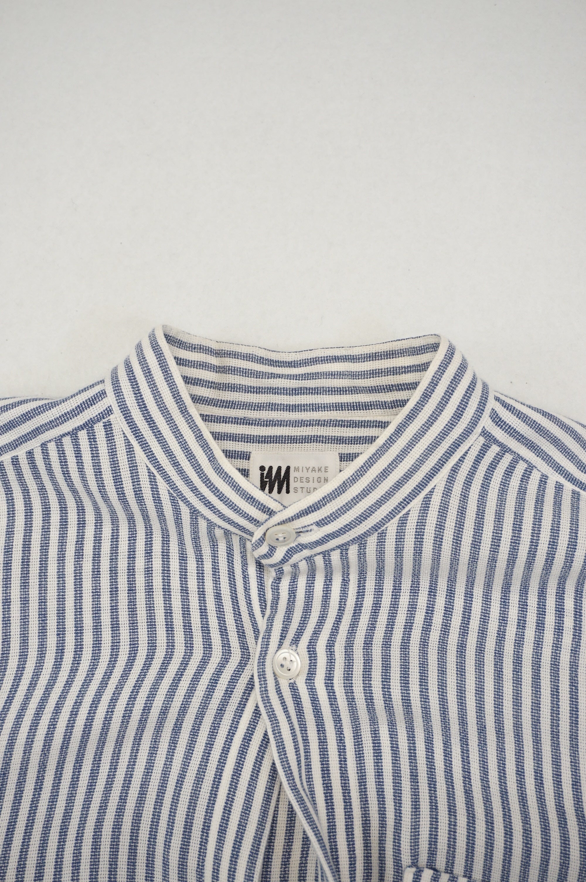(L/XL) MIYAKE DESIGN STUDIO Striped Linen Stand-collar Shirts c.00's