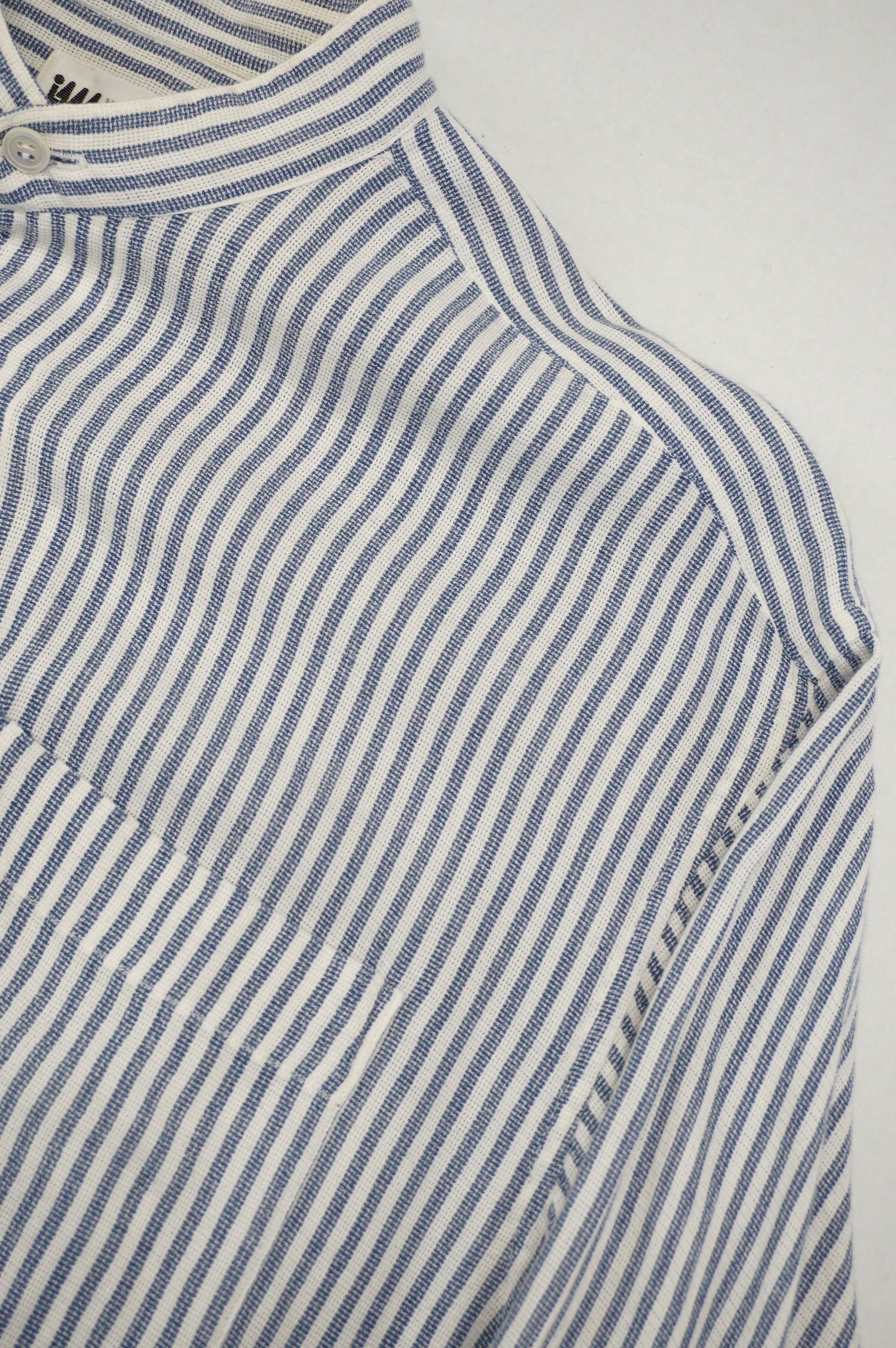 (L/XL) MIYAKE DESIGN STUDIO Striped Linen Stand-collar Shirts c.00's