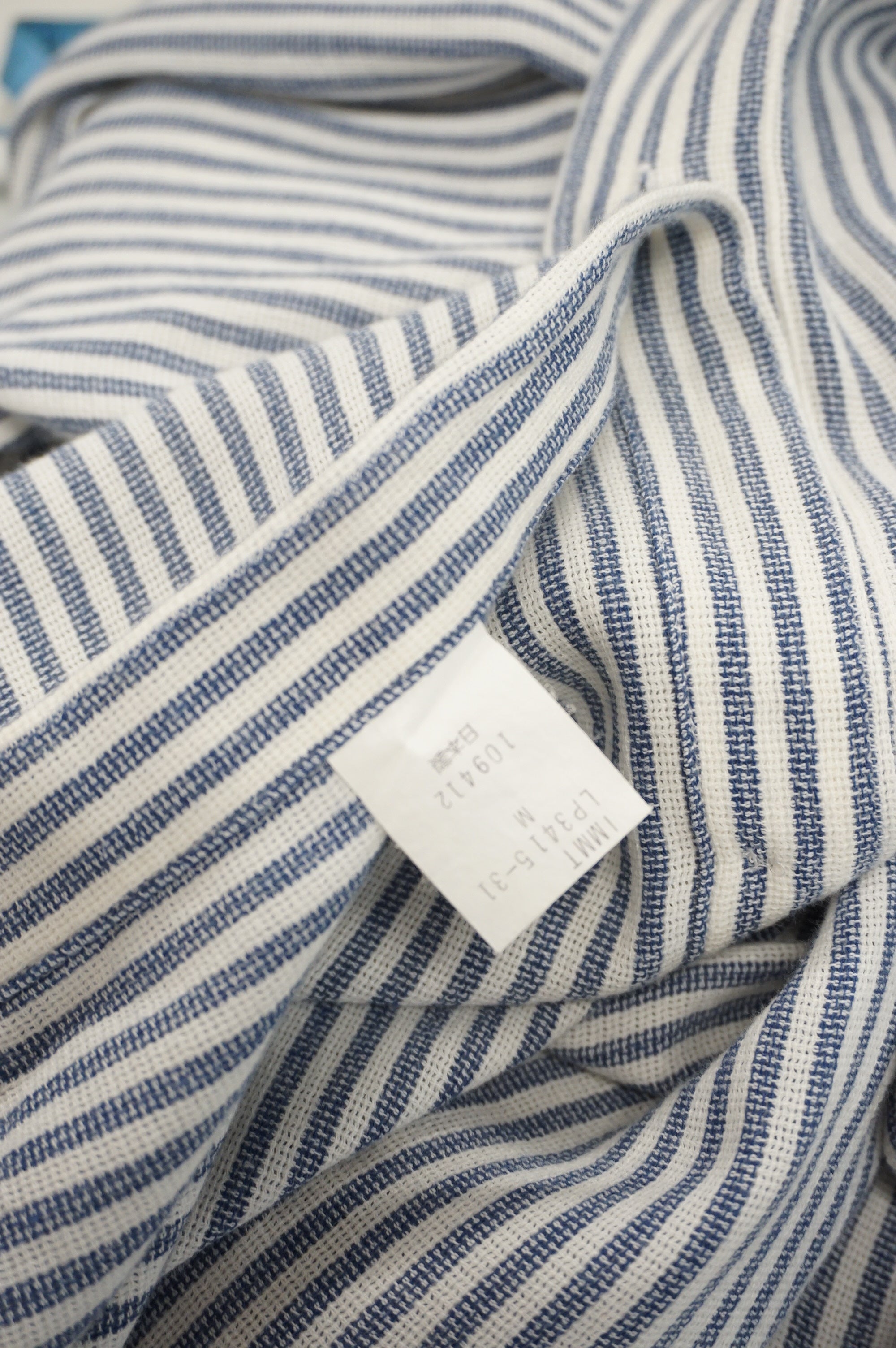 (L/XL) MIYAKE DESIGN STUDIO Striped Linen Stand-collar Shirts c.00's