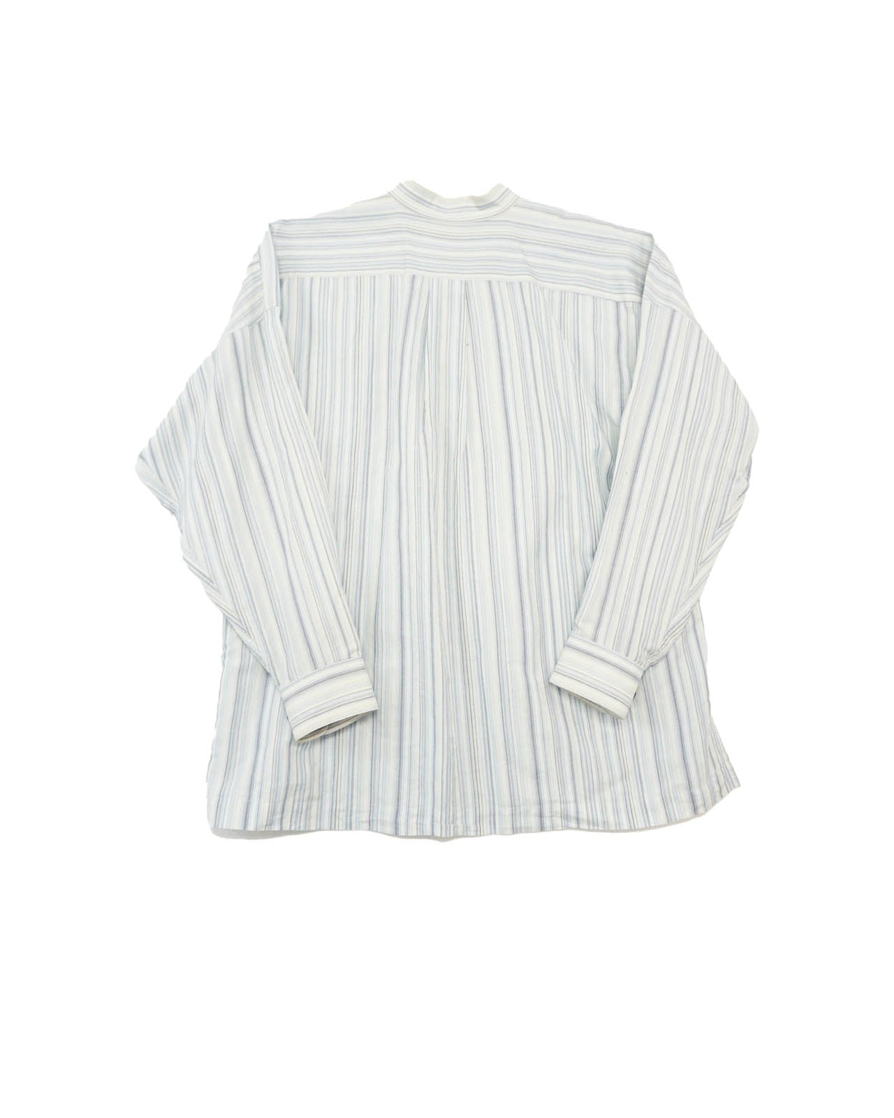 (L/XL) ISSEY MIYAKE Striped Stand-Collar Shirt Blue/White c.Early 00s