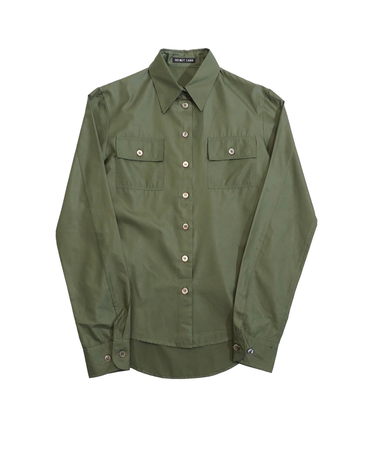 (XS/S) HELMUT LANG Green Cotton Poplin Shirt. c.1997-1999