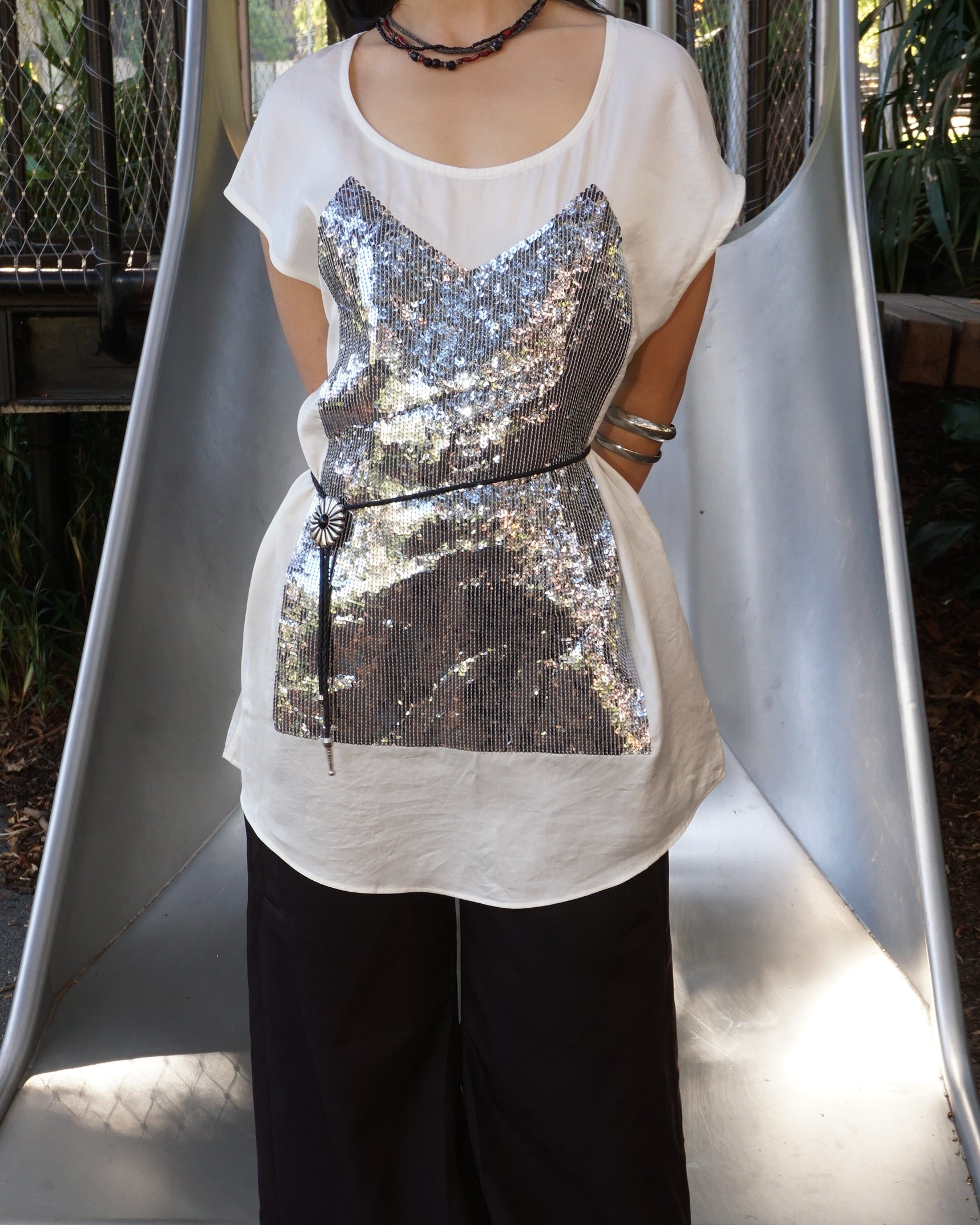 LIMI FEU Trompe-l'œil Corset Sequin Oversize Top