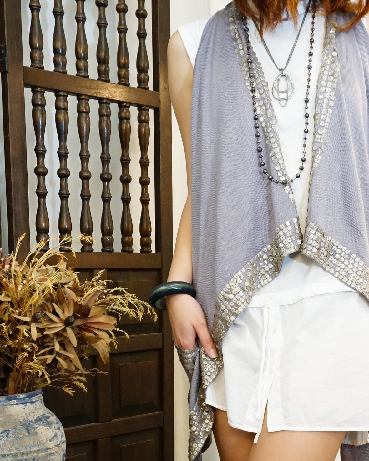 Sequinned Trim Open Knit Cardigan