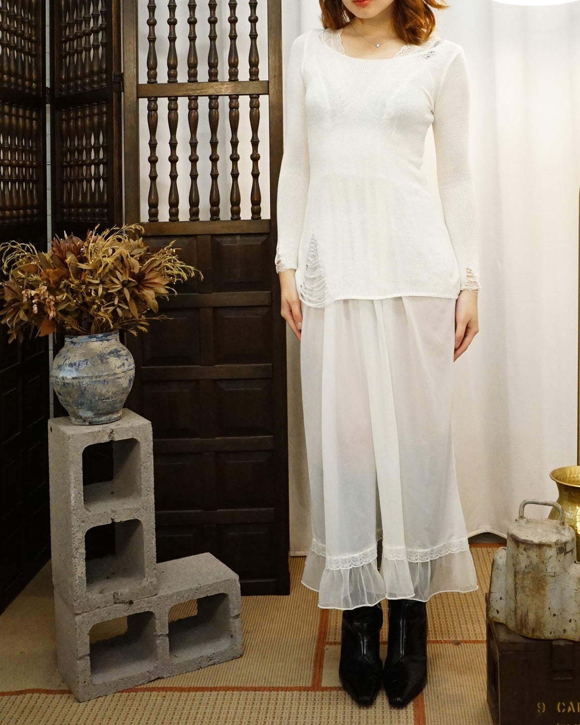 White Distresed Sheer Top/Dress