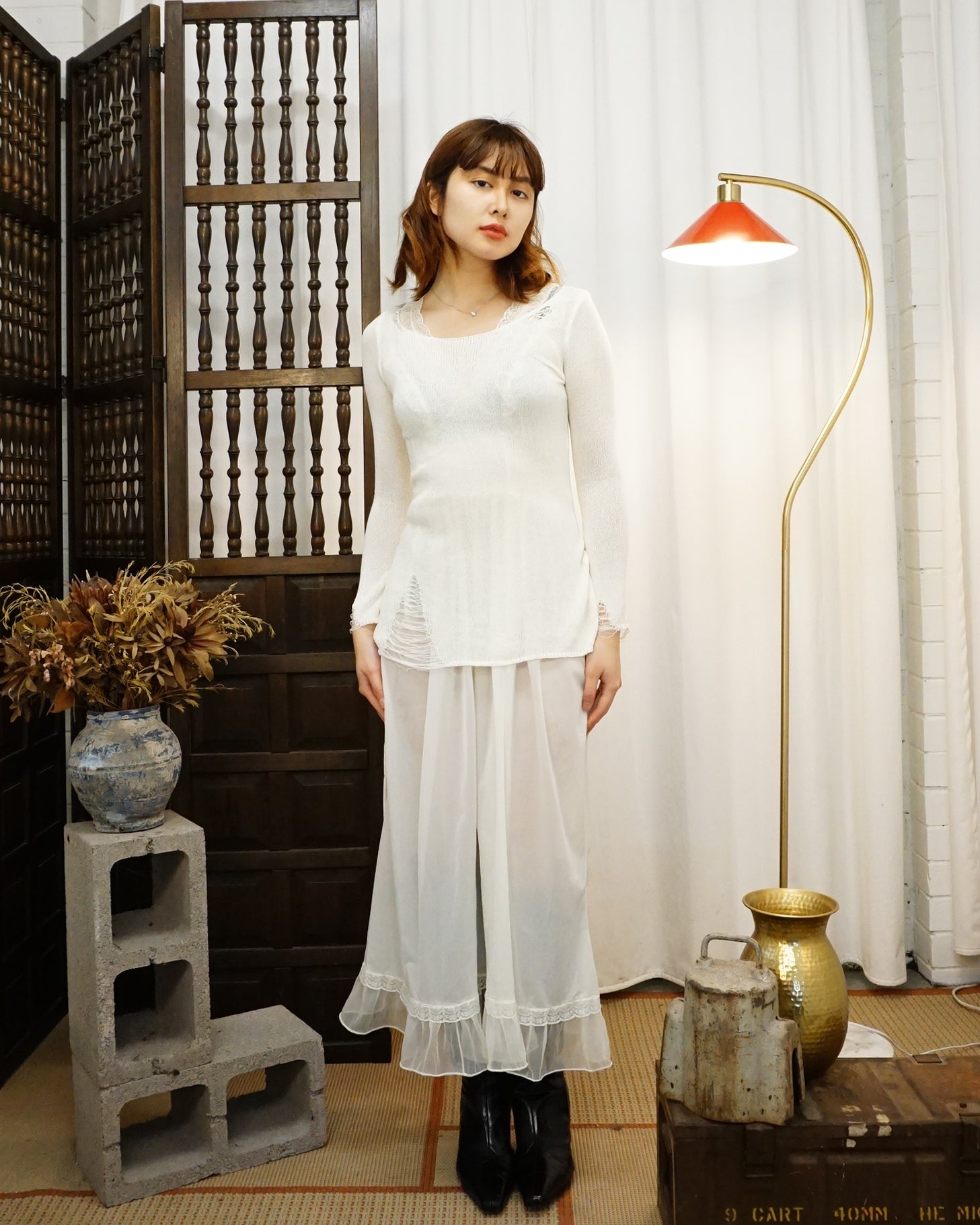 Vintage White Lace Trim Nightgown Dress - alternate view