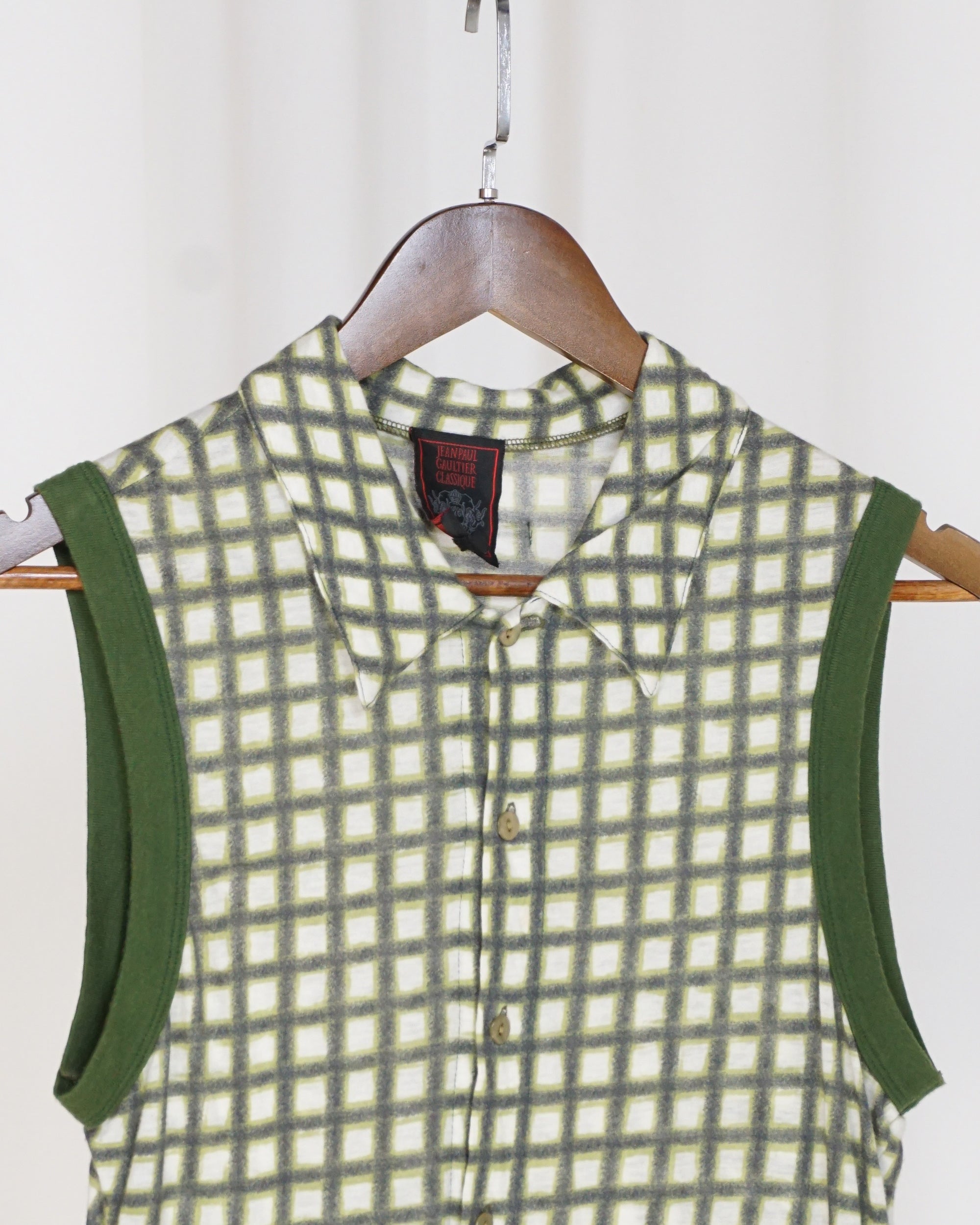 JEAN PAUL GAULTIER Classique Sleeveless Grid Shirt c.90s