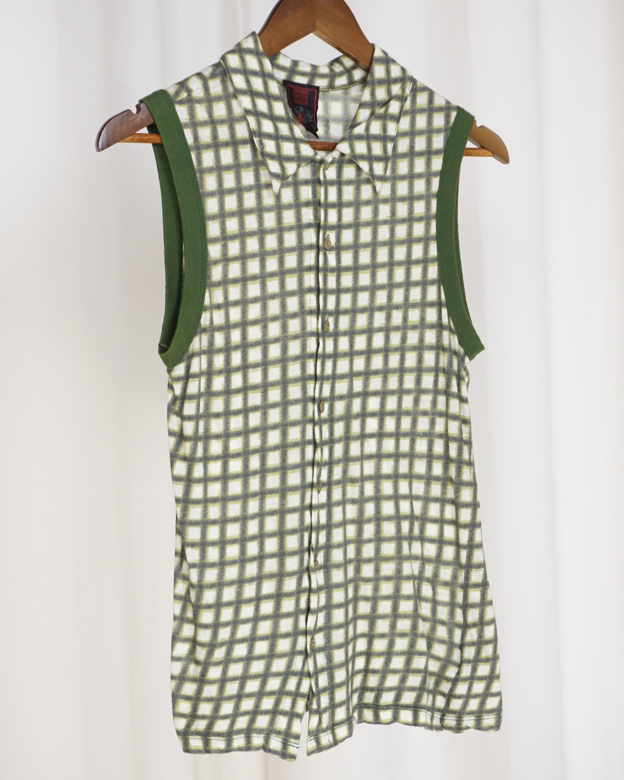 JEAN PAUL GAULTIER Classique Sleeveless Grid Shirt c.90s
