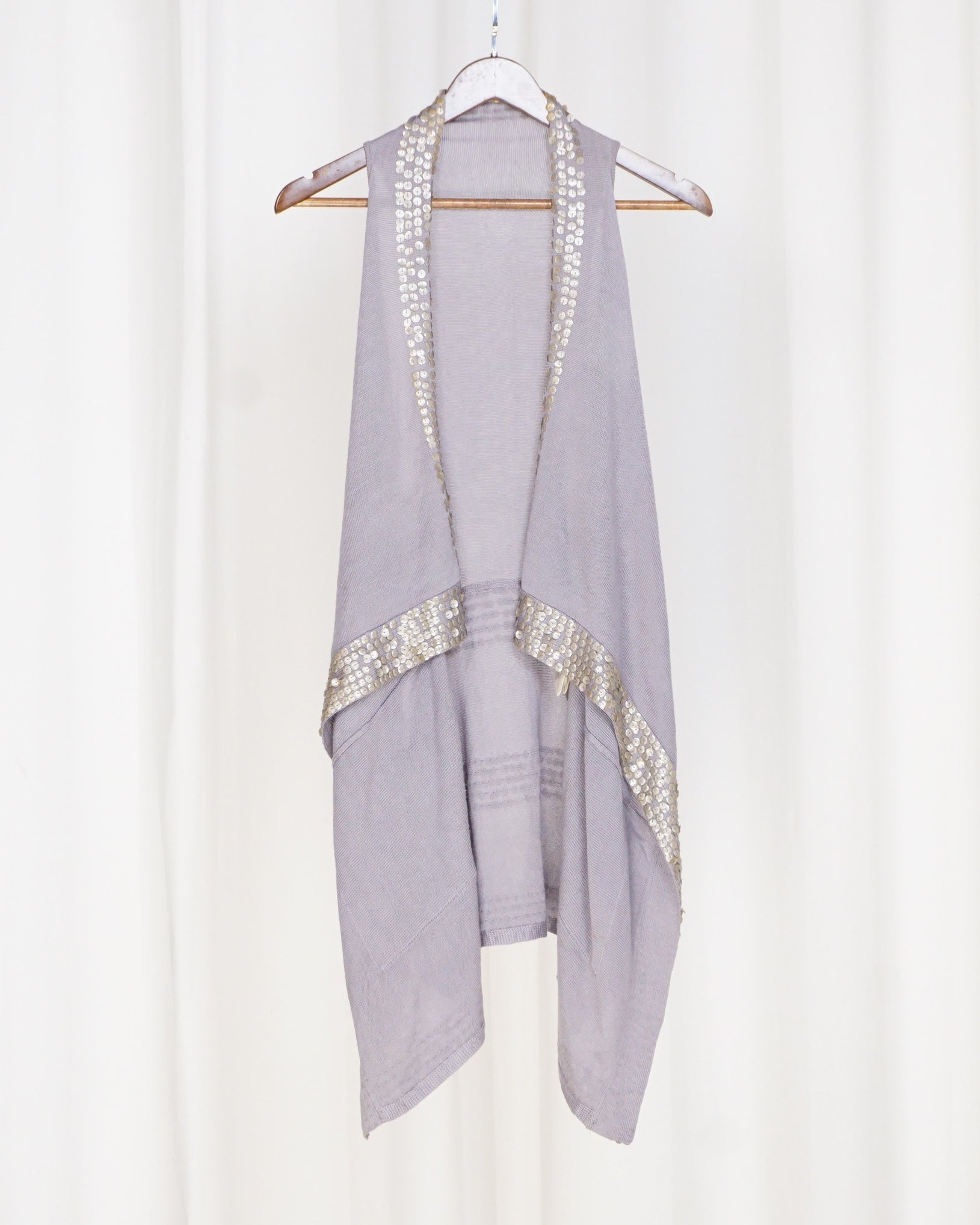 Sequinned Trim Open Knit Cardigan