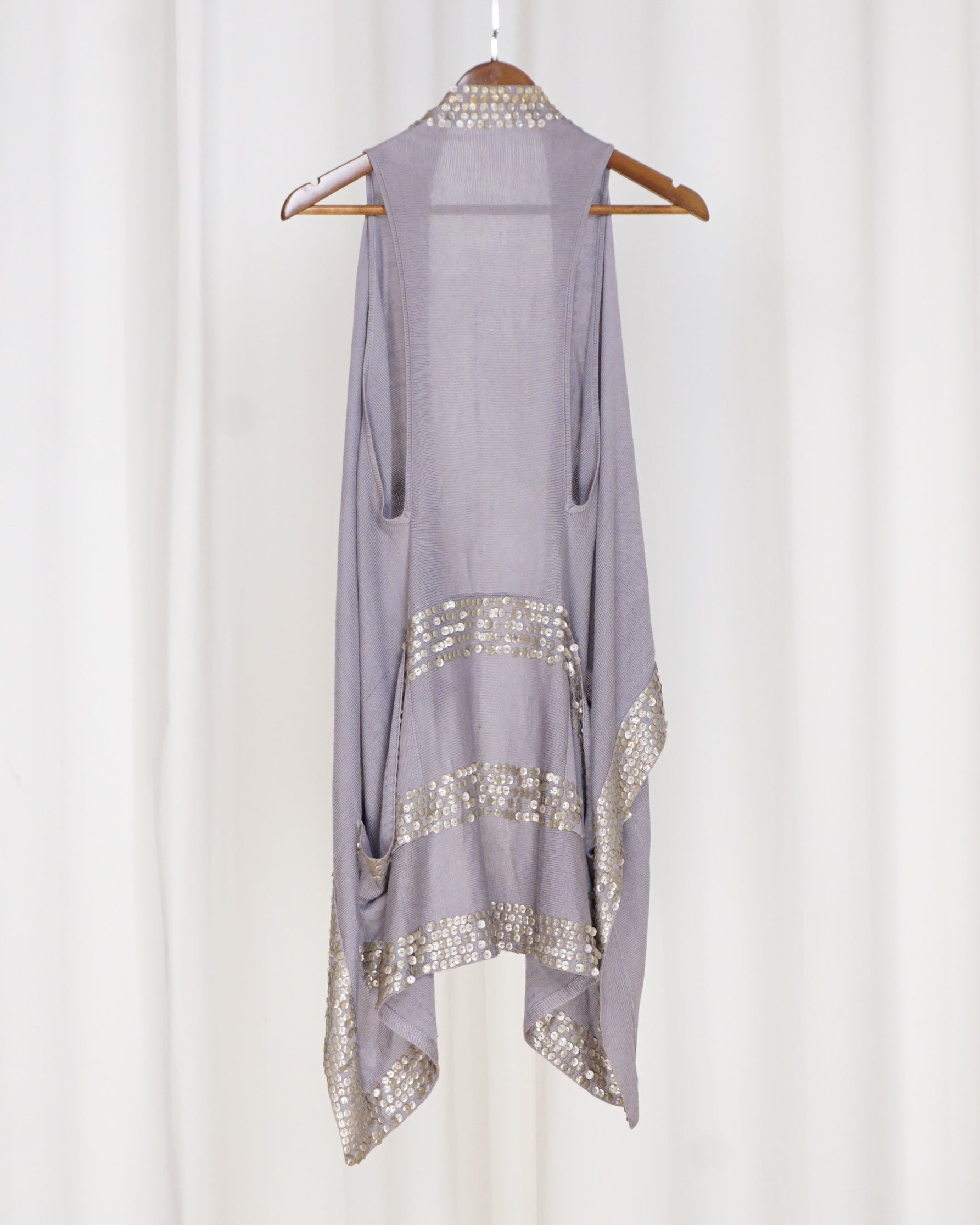 Sequinned Trim Open Knit Cardigan