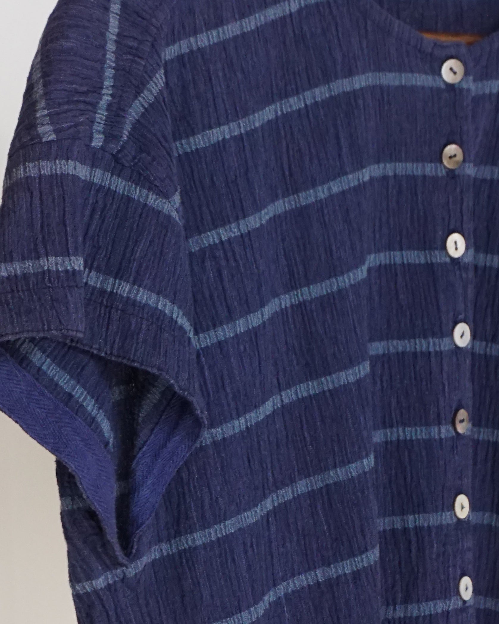 ISSEY MIYAKE 1970s Indigo Horizontal Stripe Shirt