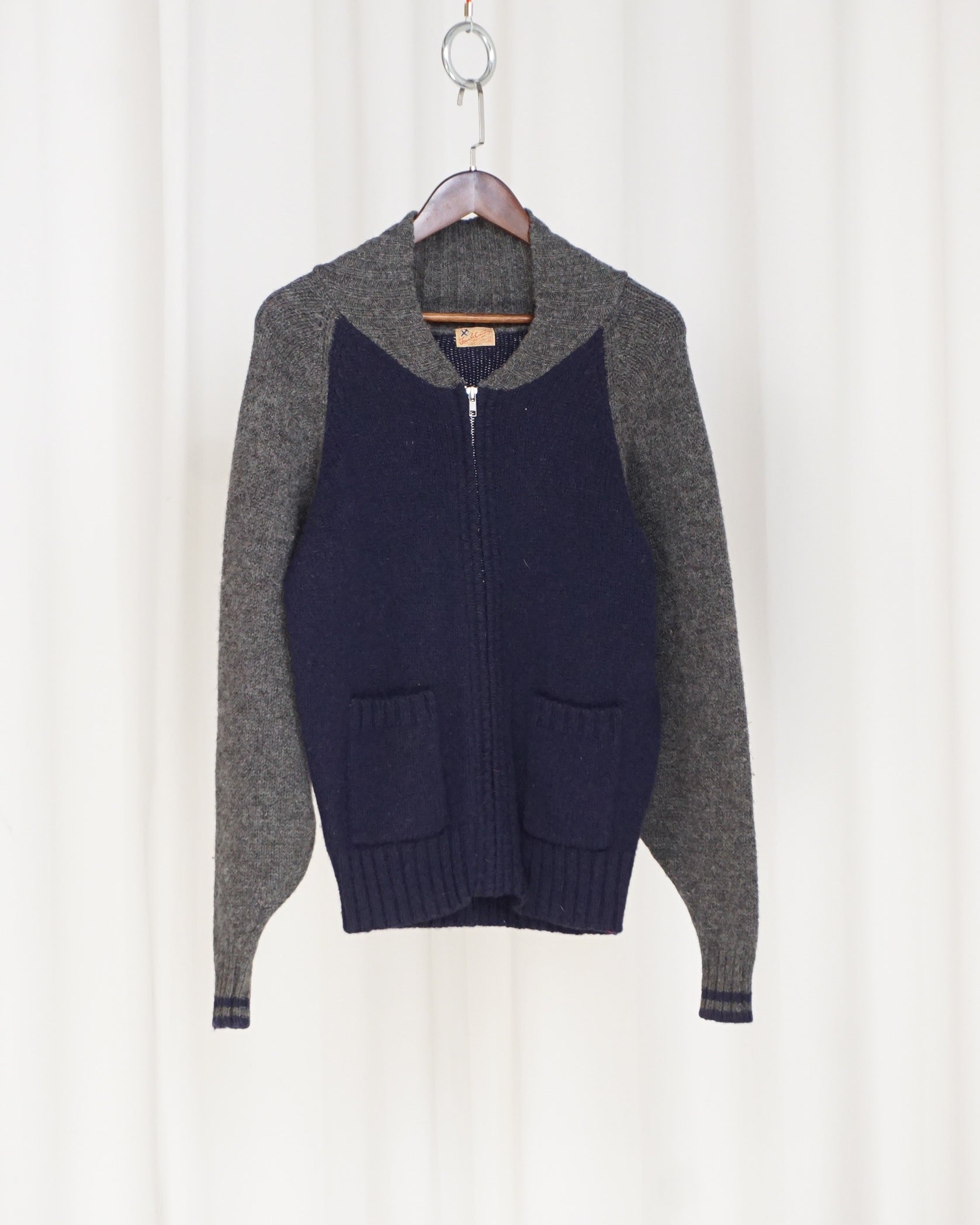 TOWN&COUNTRY Two Tone Wool Zip Cardigan 90s