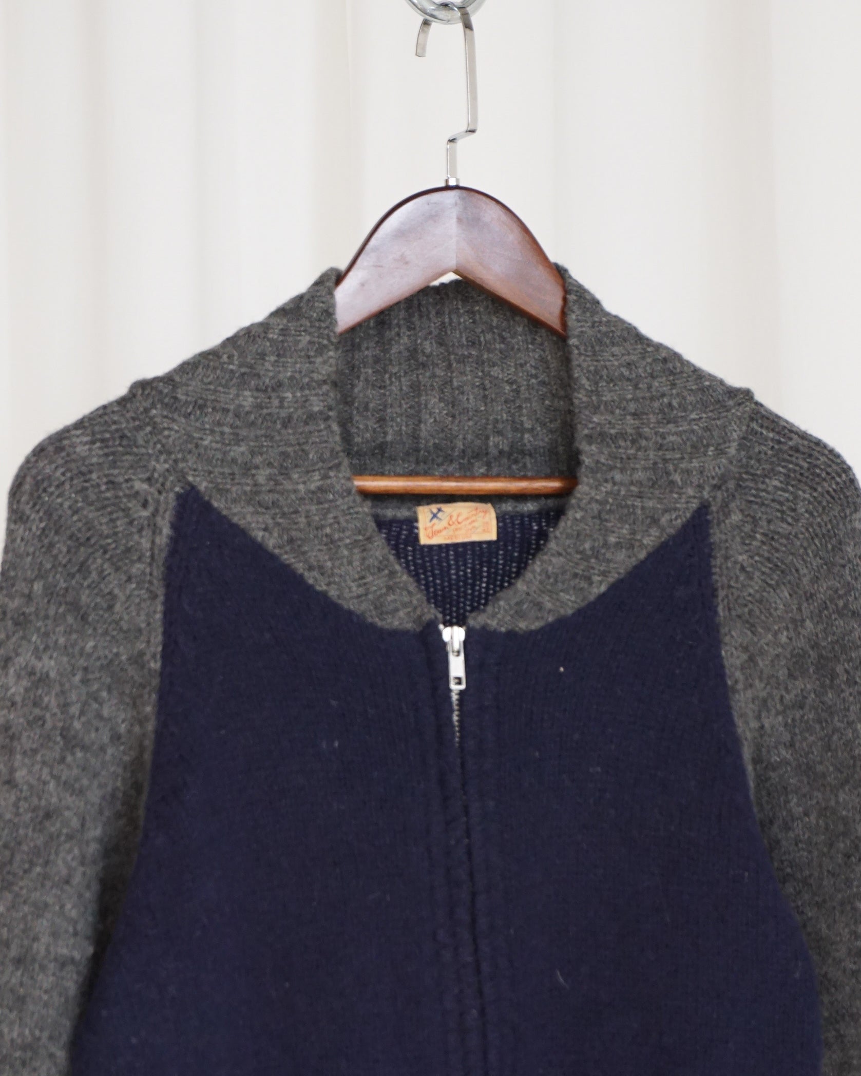 TOWN&COUNTRY Two Tone Wool Zip Cardigan 90s