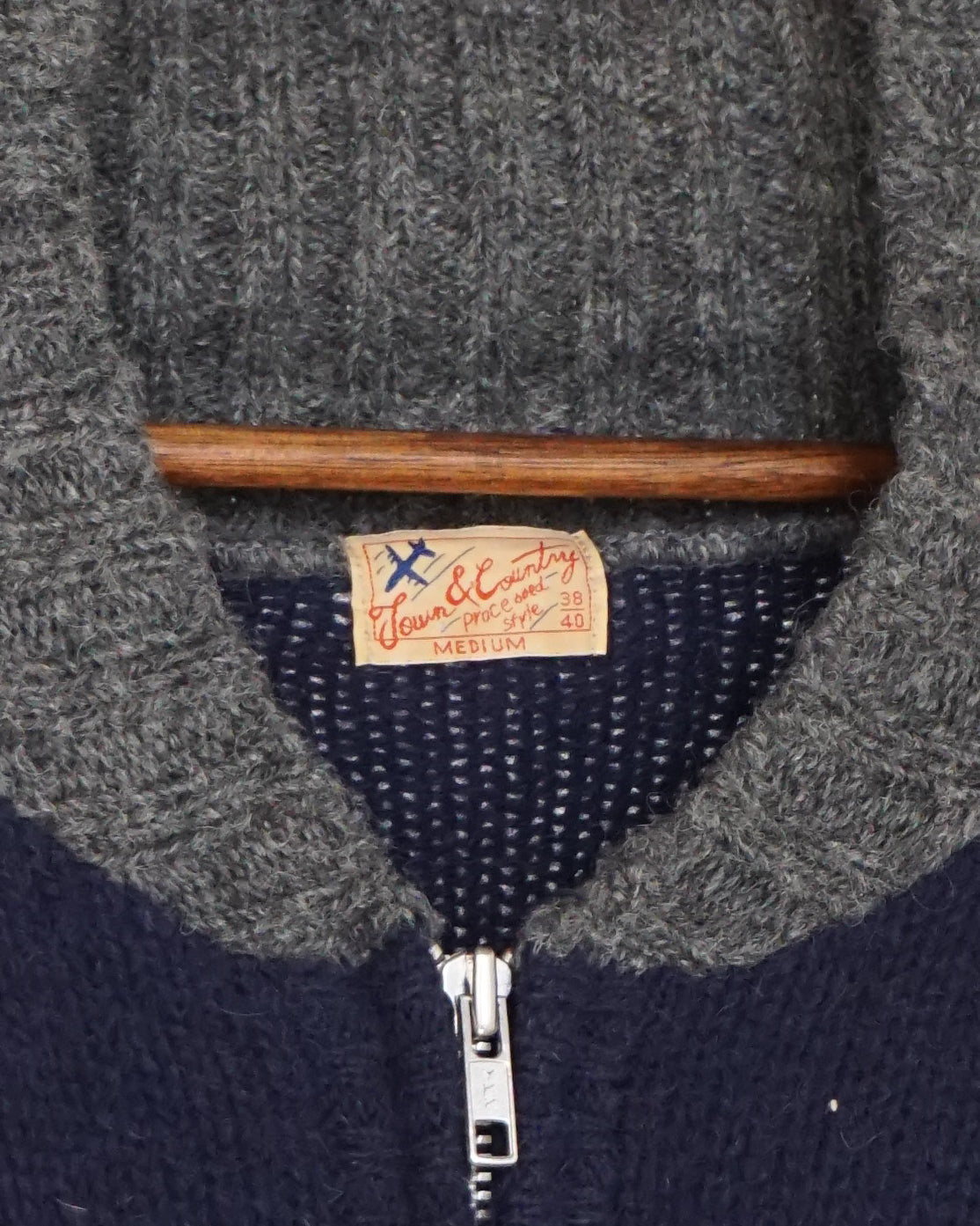 TOWN&COUNTRY Two Tone Wool Zip Cardigan 90s