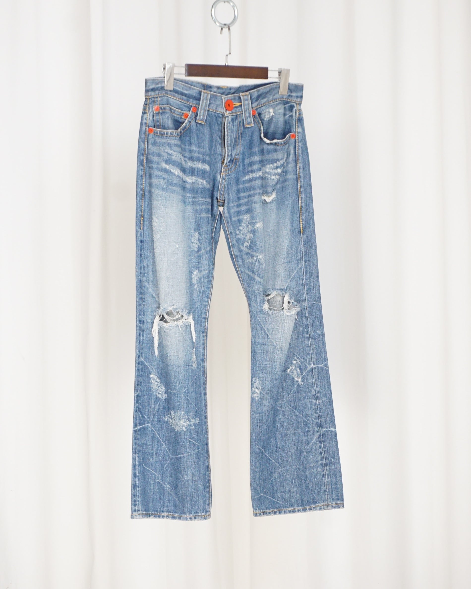 CO&LU Red Button Distressed Jeans