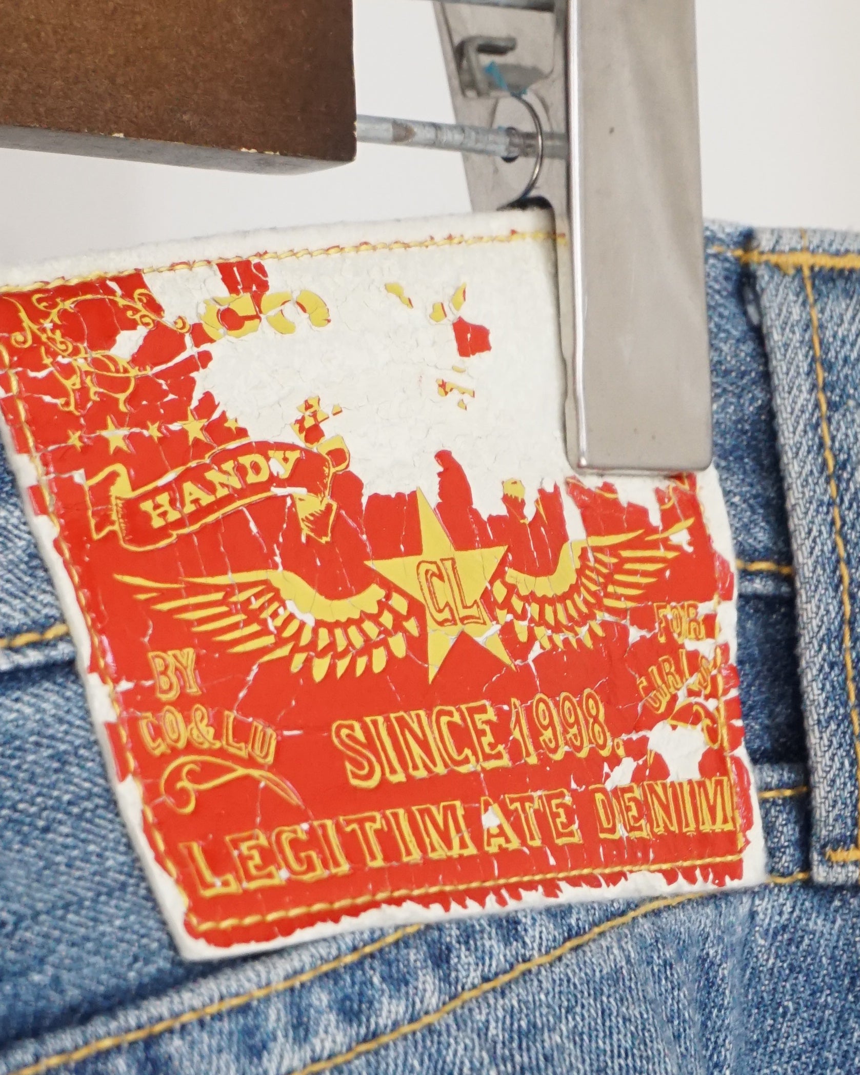 CO&LU Red Button Distressed Jeans