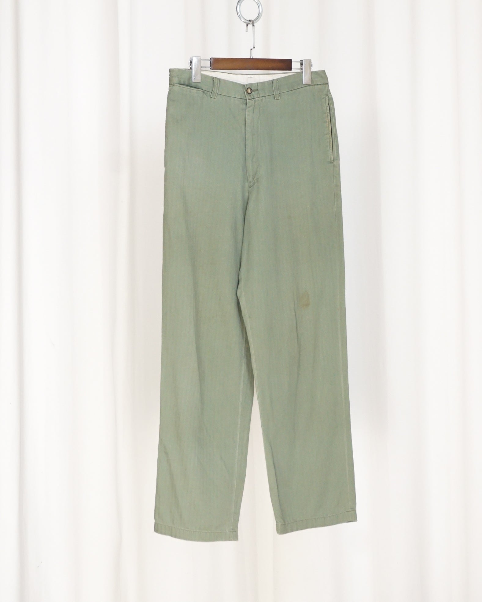 BUGLE BOY Green Harringbone Cinched Waist Pants