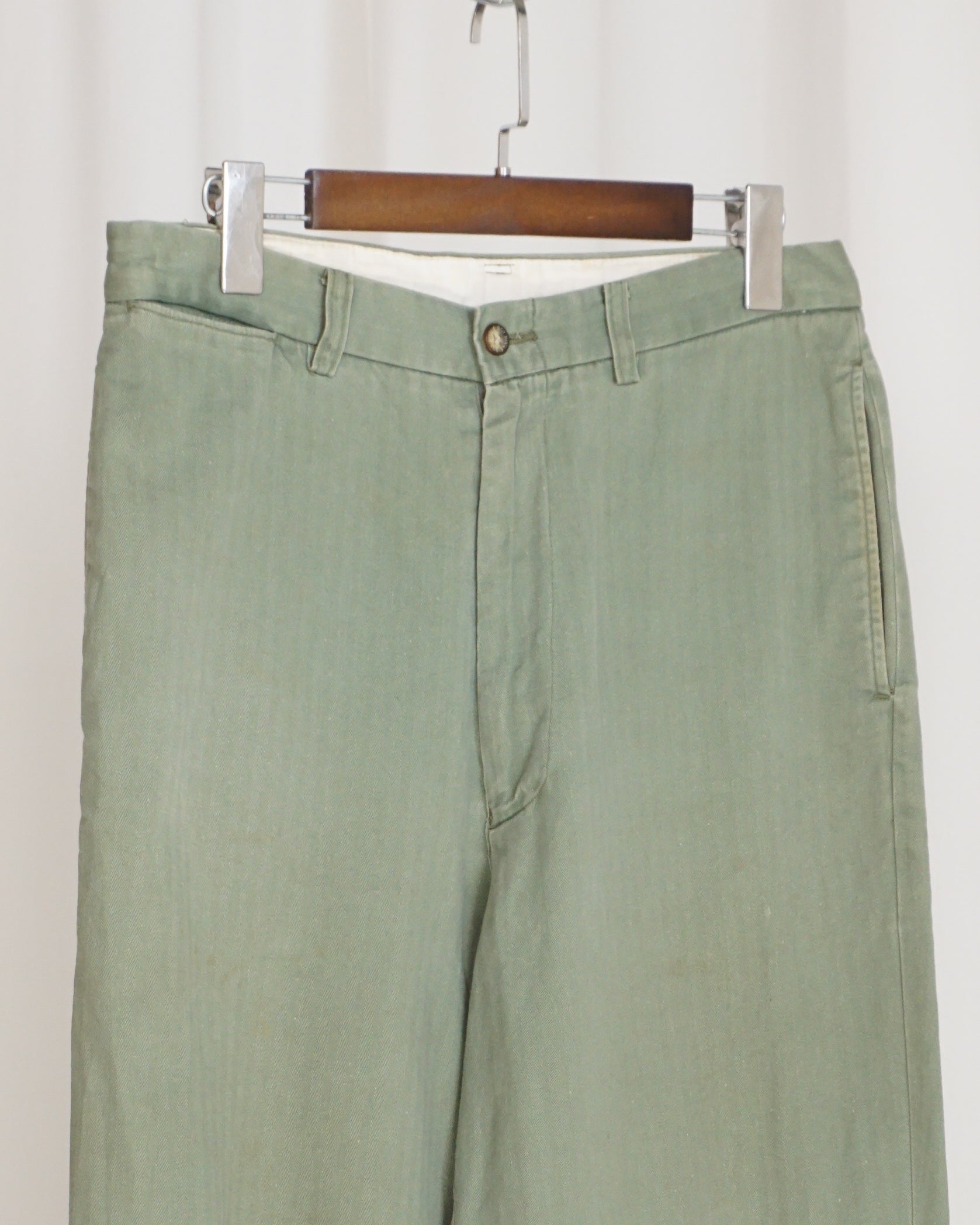 BUGLE BOY Green Harringbone Cinched Waist Pants