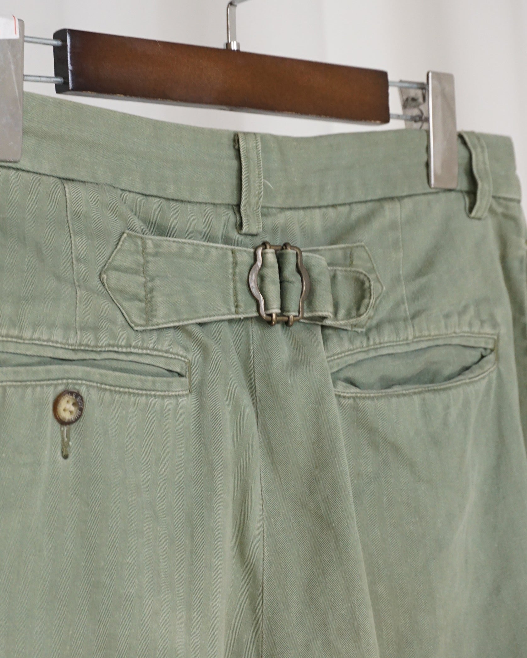 BUGLE BOY Green Harringbone Cinched Waist Pants