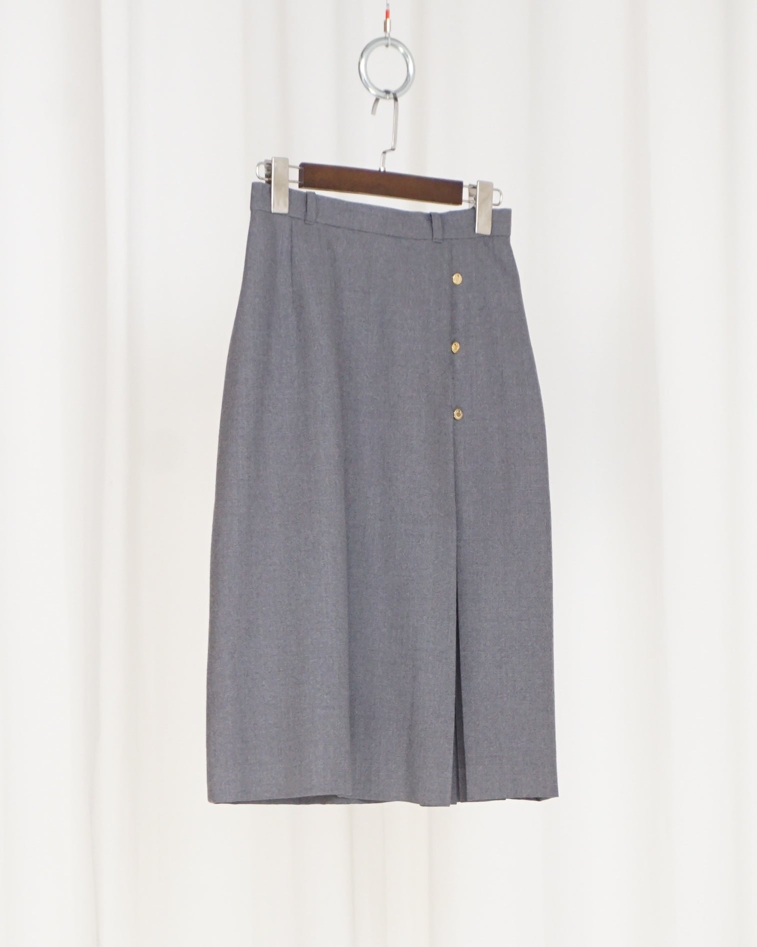 Light Grey Gold Button Midi Skirt
