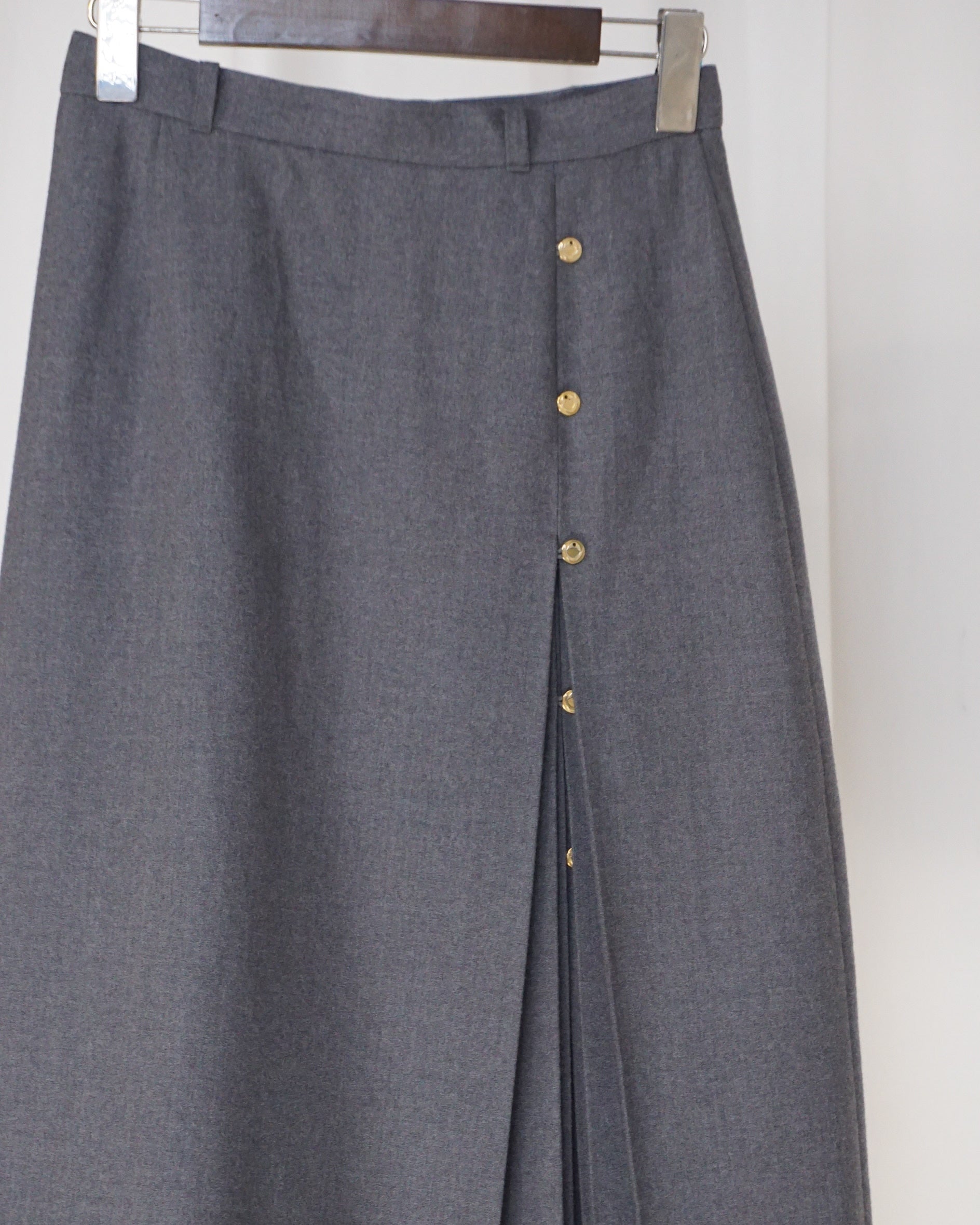 Light Grey Gold Button Midi Skirt