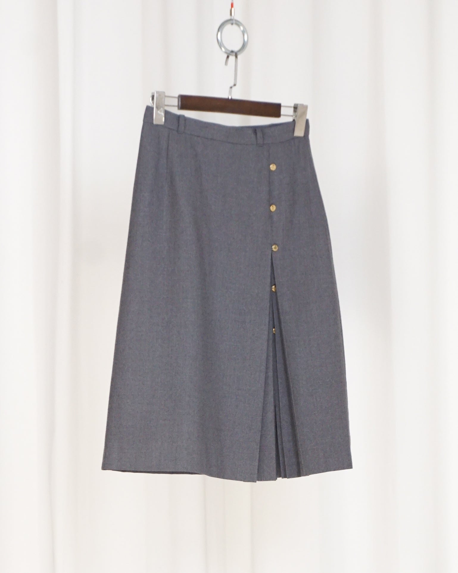 Light Grey Gold Button Midi Skirt