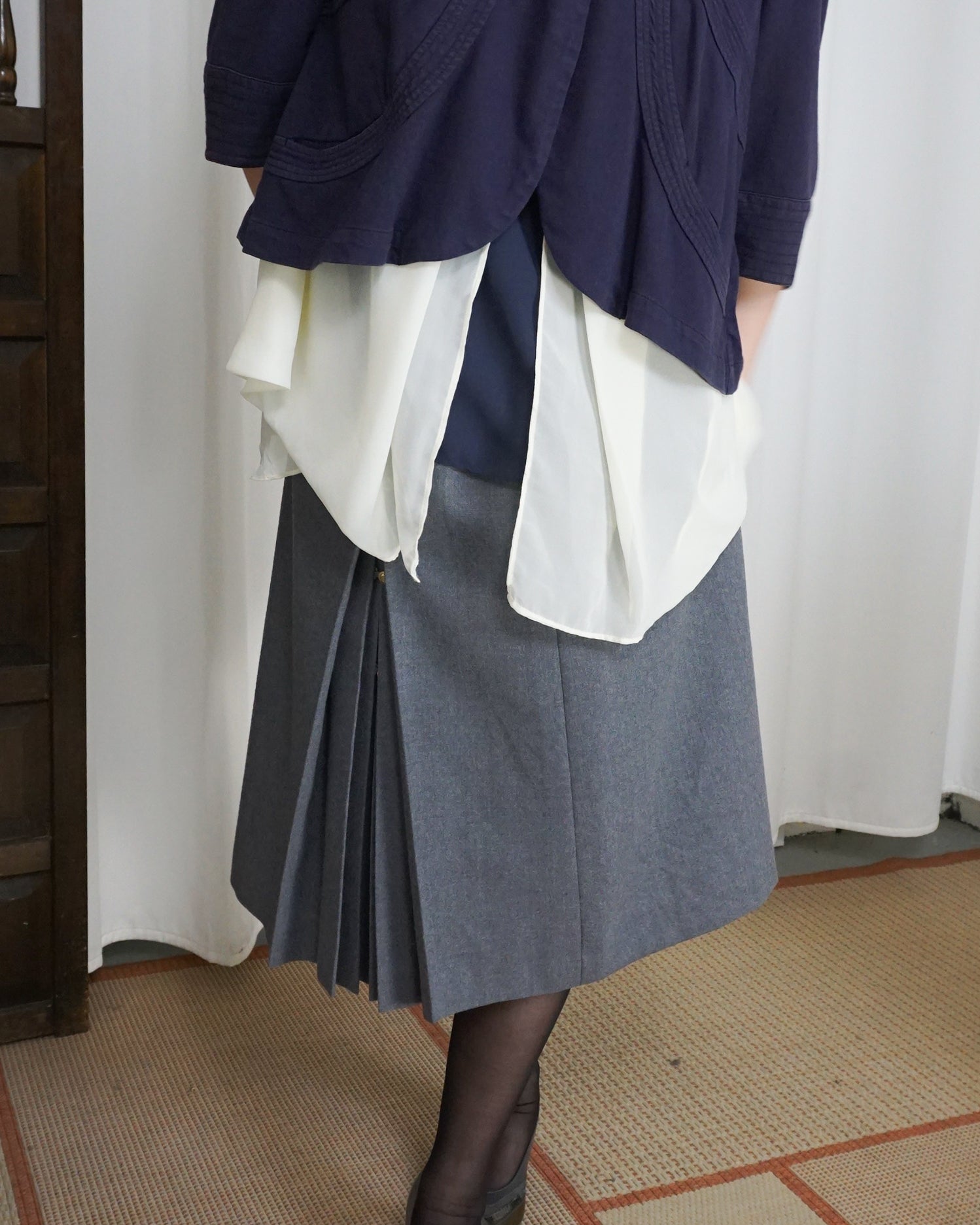 Light Grey Gold Button Midi Skirt - alternate view