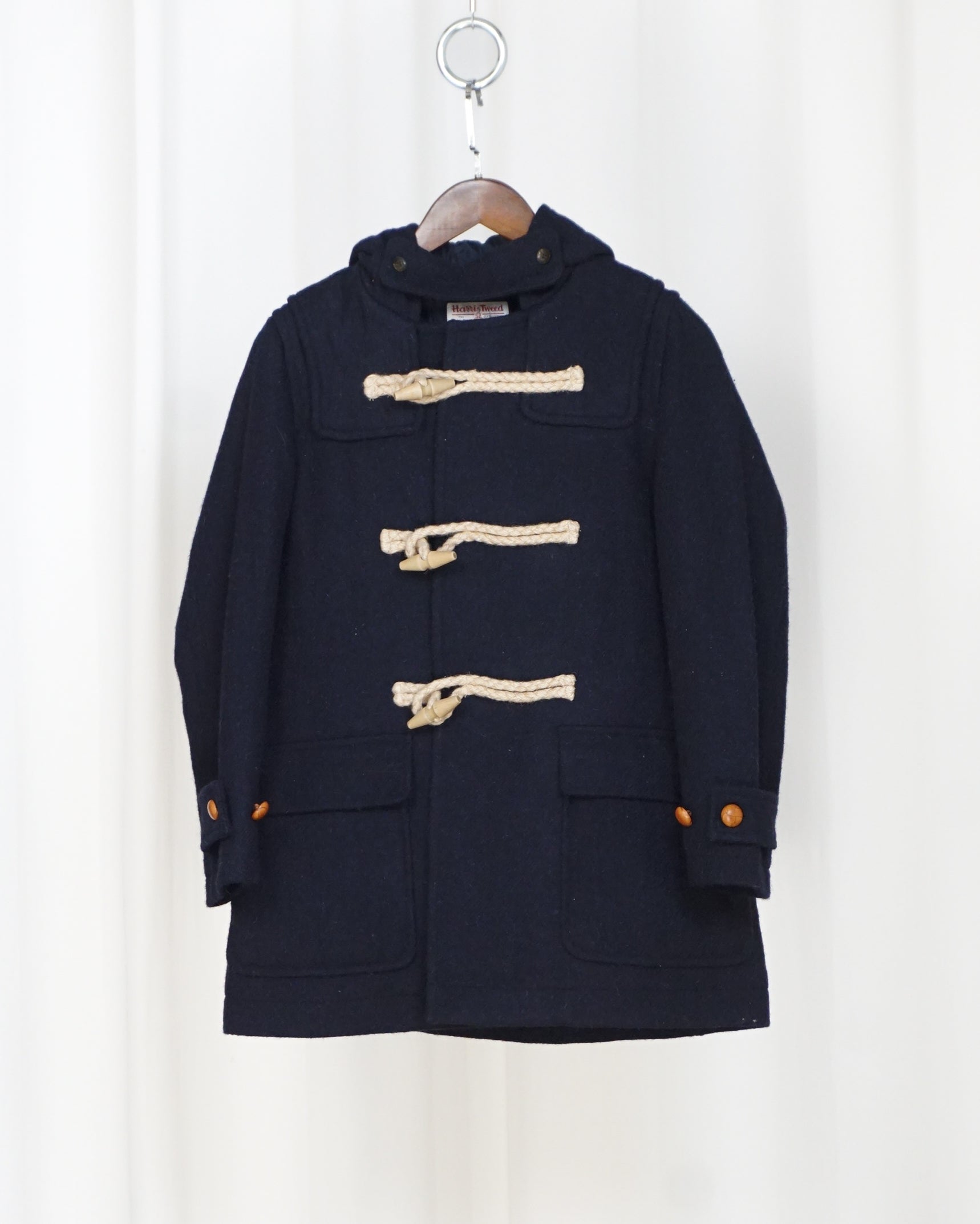 HARRIS TWEED 100% Wool Navy Duffle Coat
