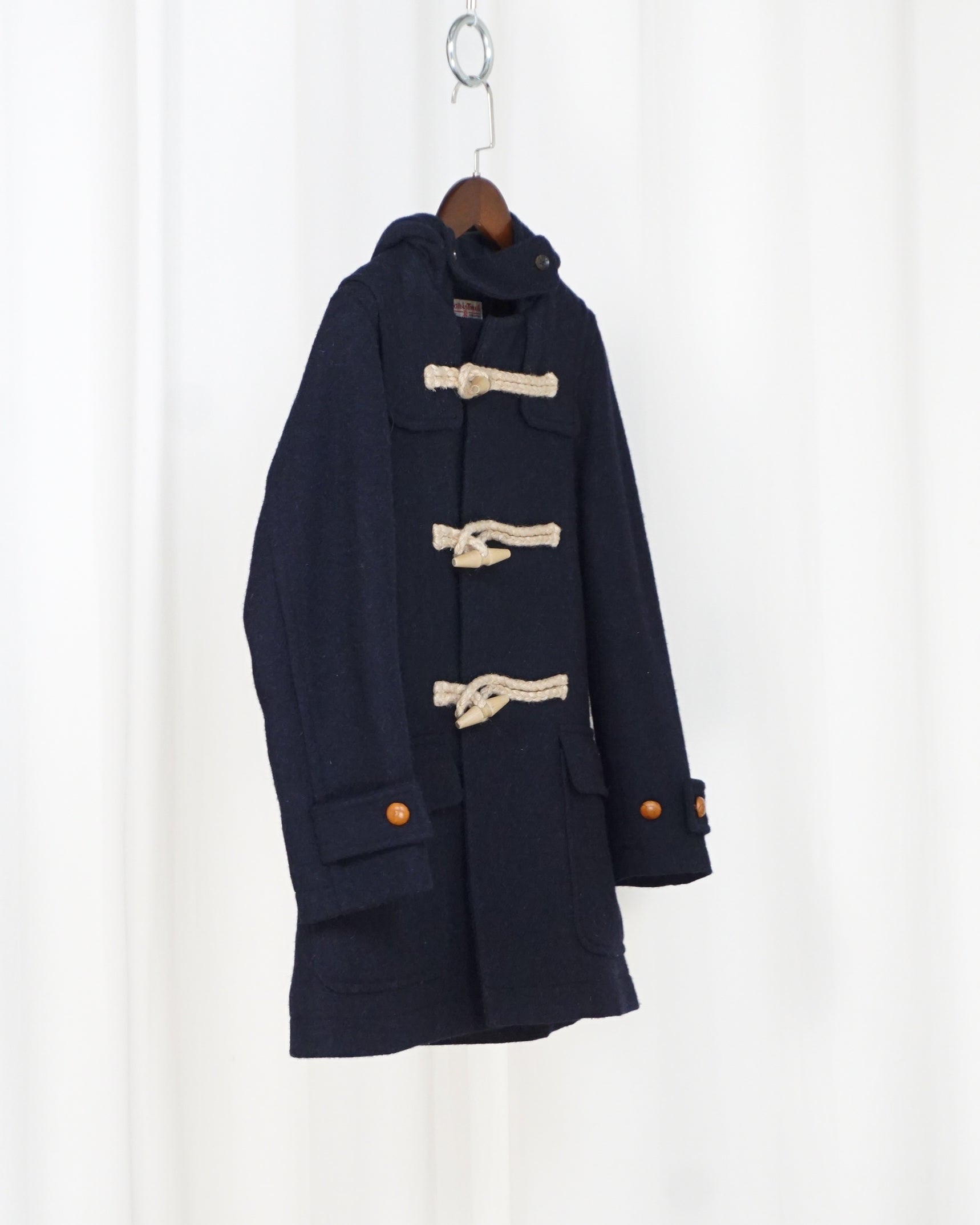 HARRIS TWEED 100% Wool Navy Duffle Coat