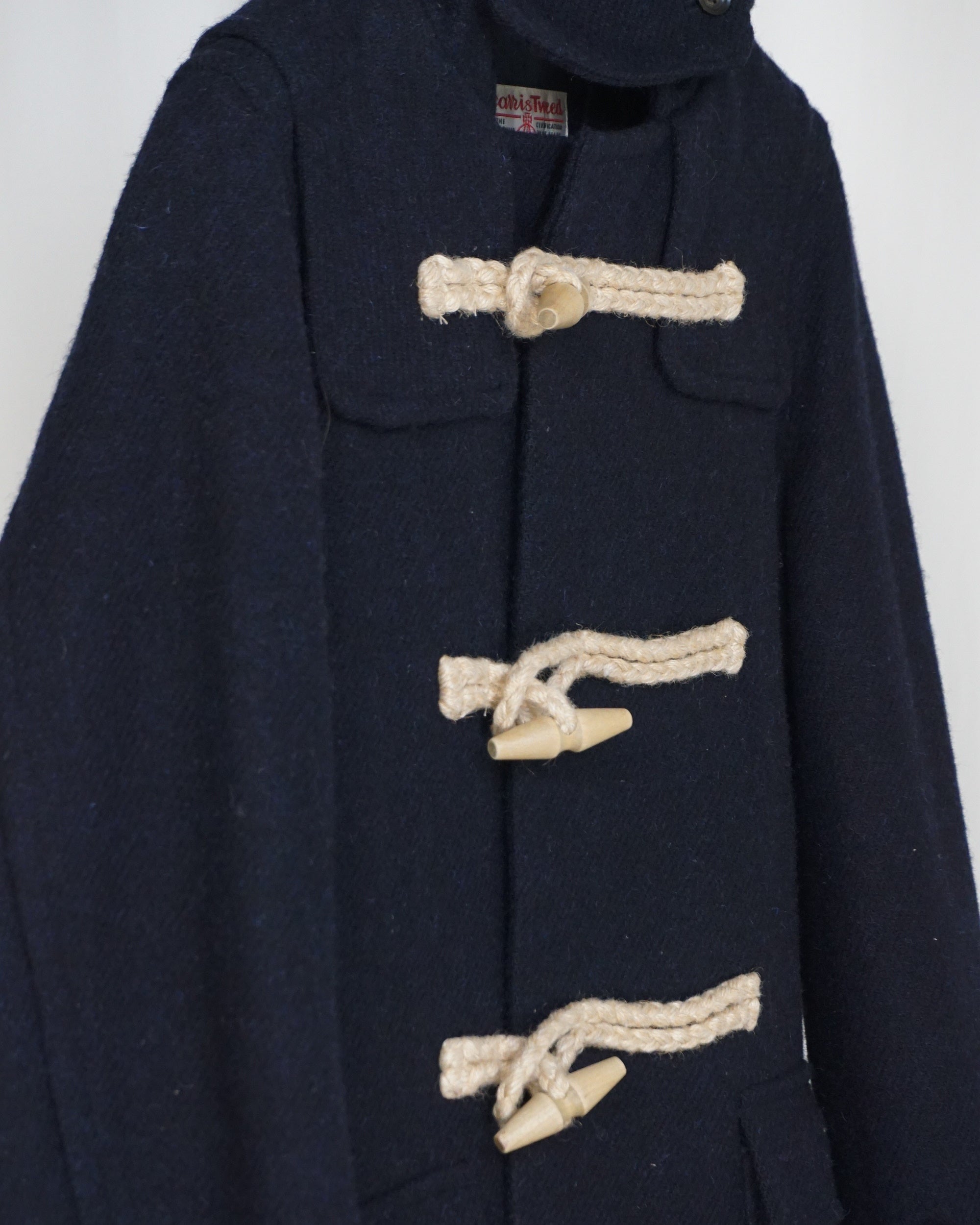 HARRIS TWEED 100% Wool Navy Duffle Coat