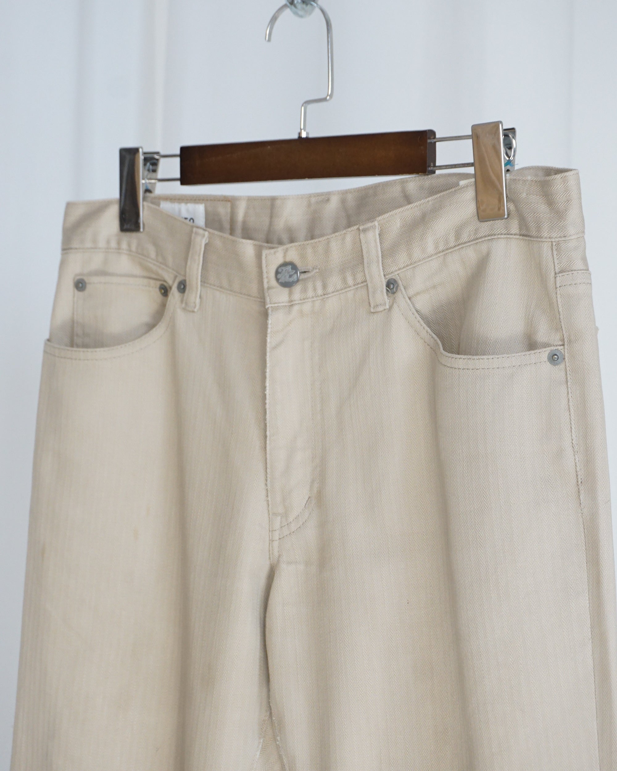 TAKEO KIKUCHI Beige Herringbone Denim Pants c.2000