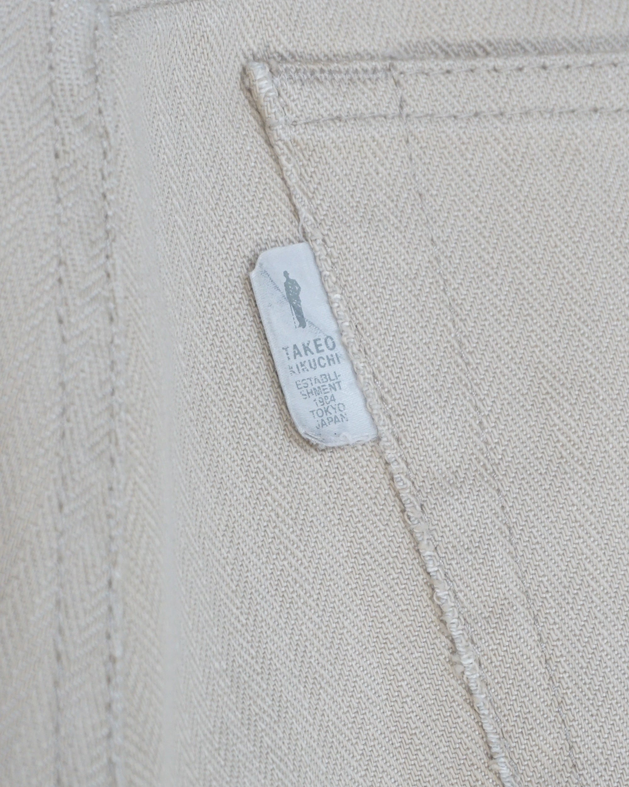 TAKEO KIKUCHI Beige Herringbone Denim Pants c.2000