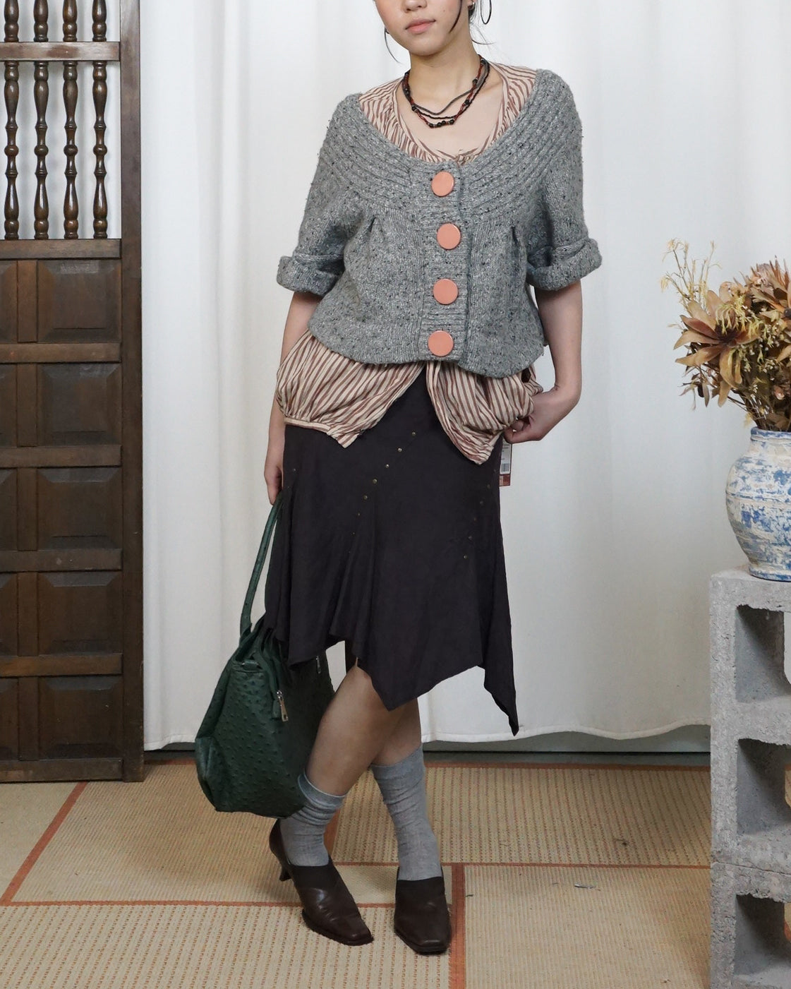 TORRAZZO DONNA Grey 50% Wool Giant Button Cardigan