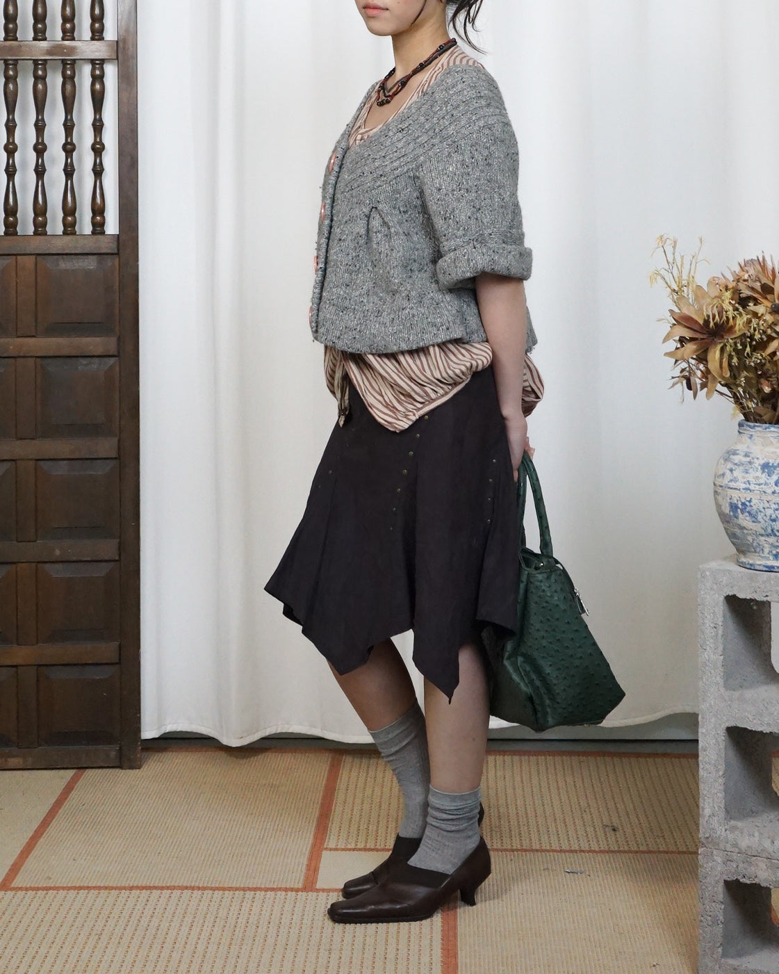 TORRAZZO DONNA Grey 50% Wool Giant Button Cardigan