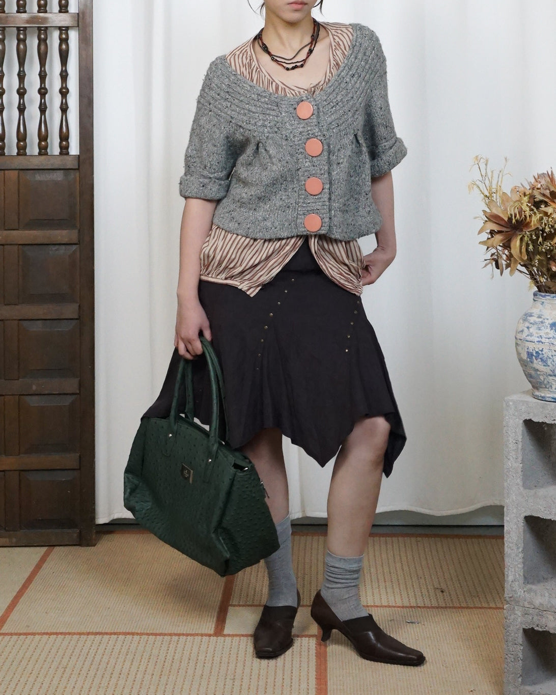 TORRAZZO DONNA Grey 50% Wool Giant Button Cardigan